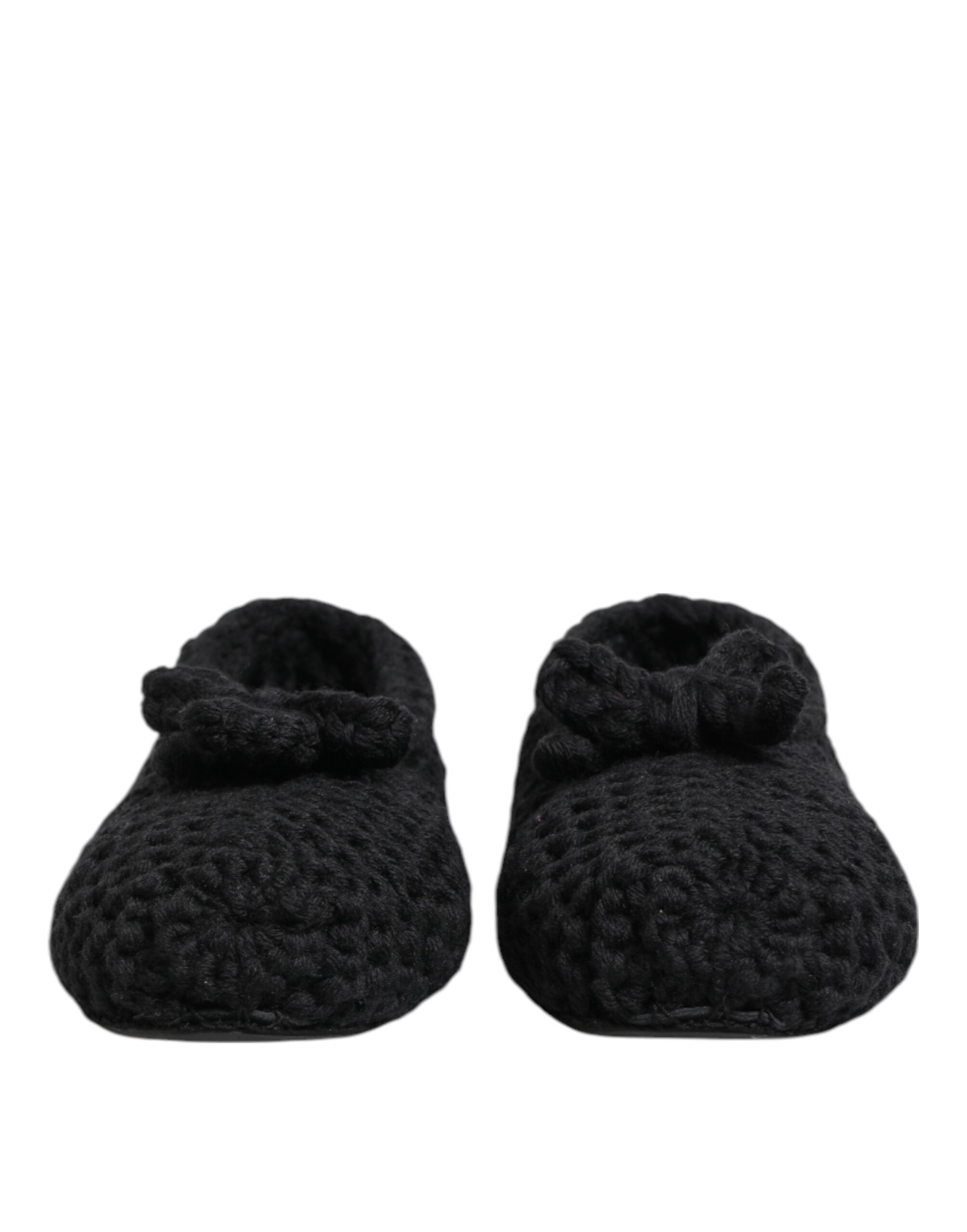 Dolce & Gabbana Black Wool Knit Slip On Ballerina Flats Women's Shoes