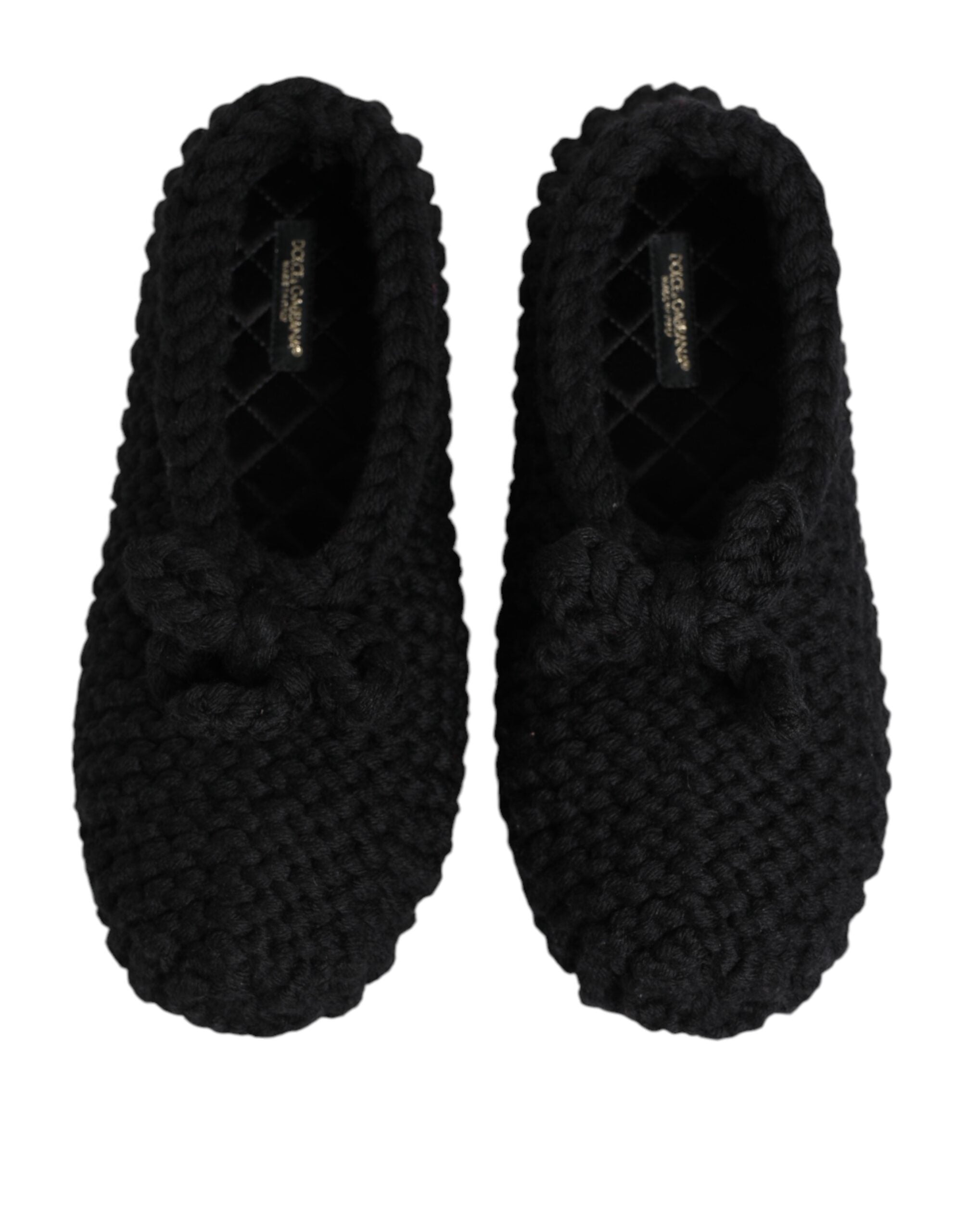 Dolce & Gabbana Black Wool Knit Slip On Ballerina Flats Women's Shoes