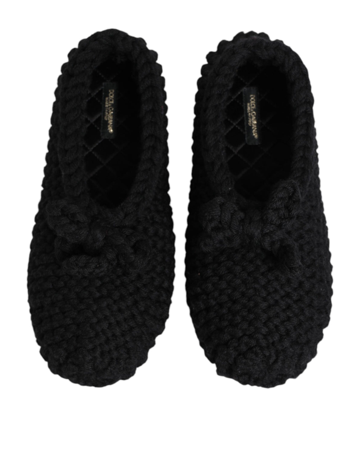 Dolce & Gabbana Black Wool Knit Slip On Ballerina Flats Women's Shoes