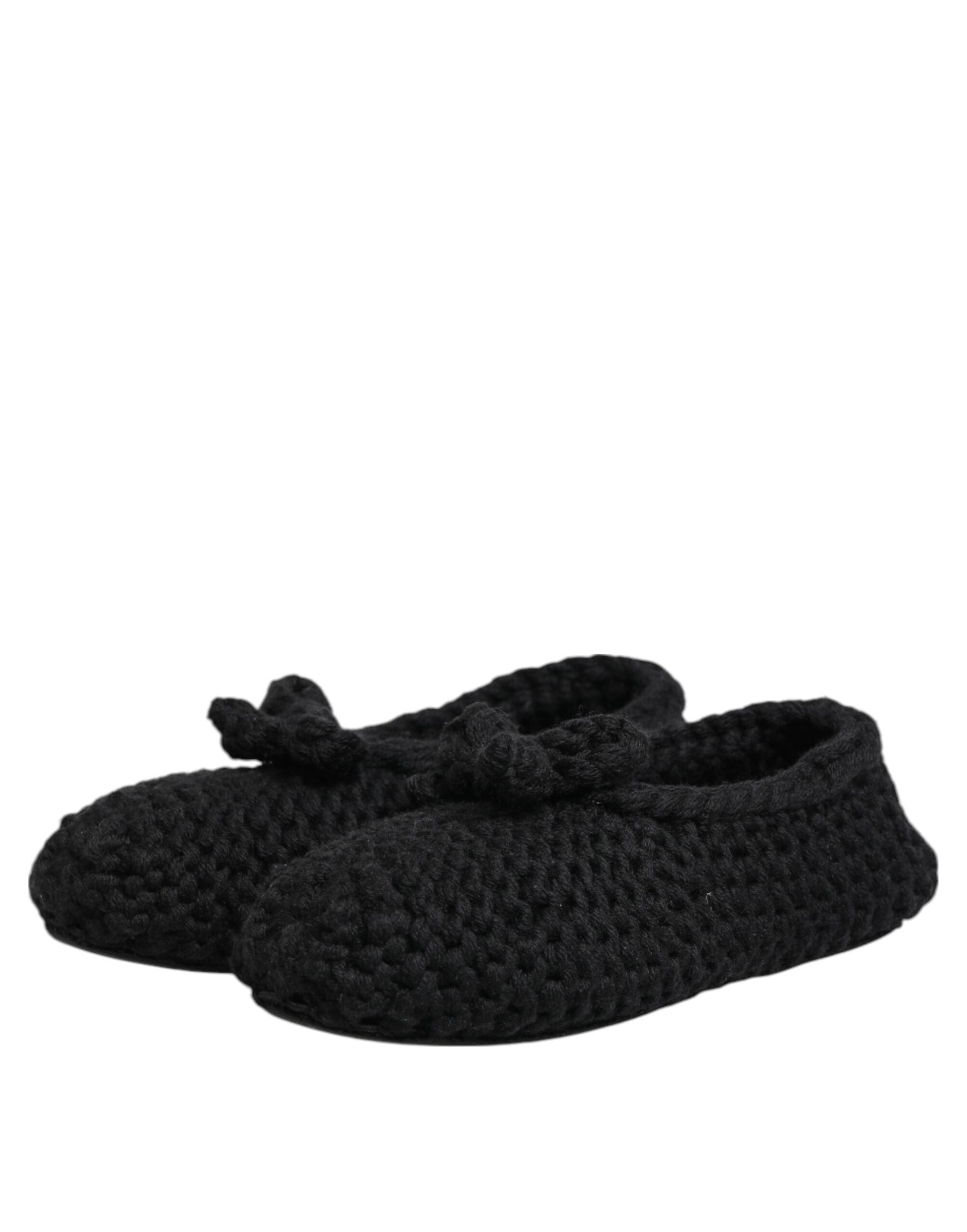 Dolce & Gabbana Black Wool Knit Slip On Ballerina Flats Women's Shoes