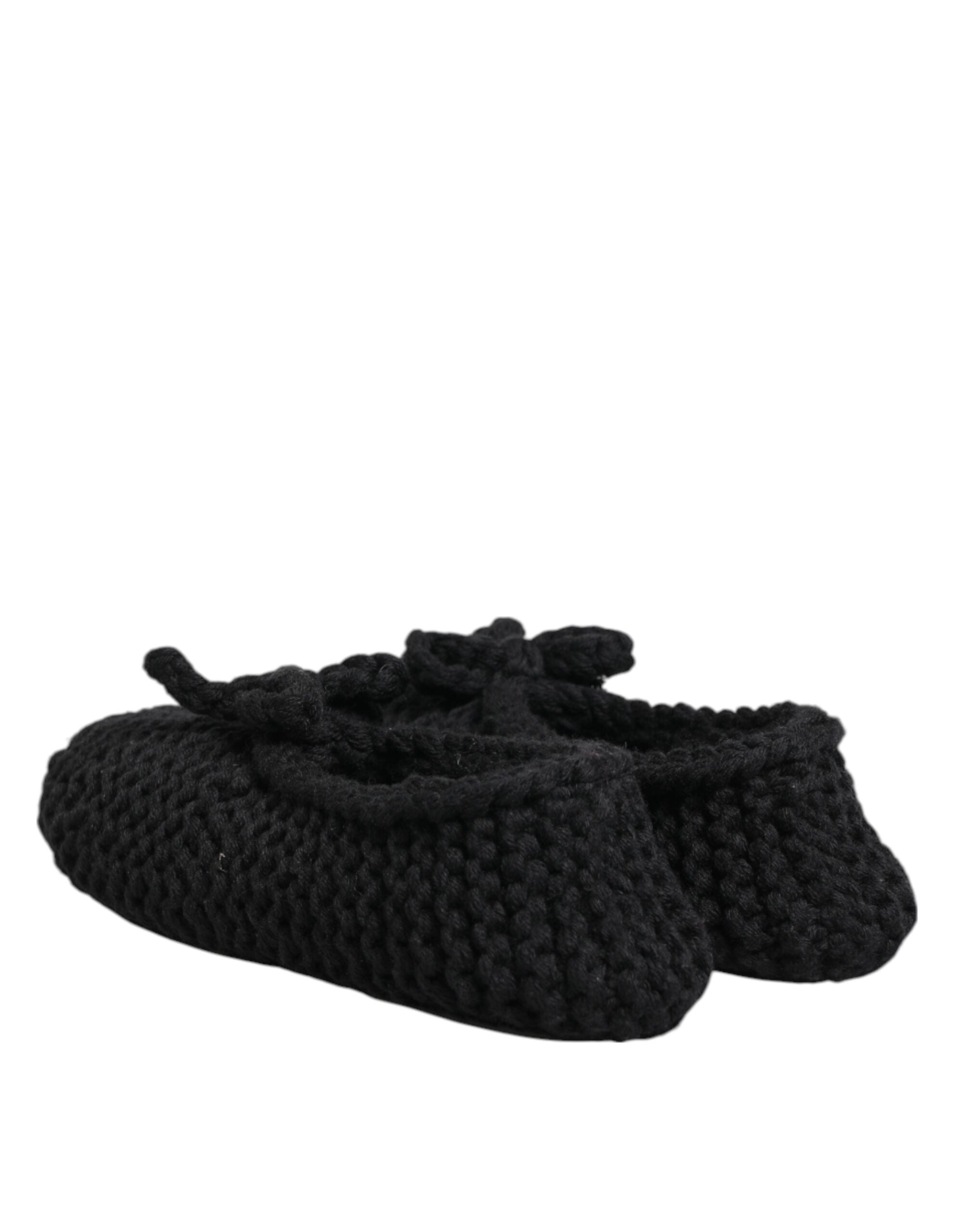 Dolce & Gabbana Black Wool Knit Slip On Ballerina Flats Women's Shoes