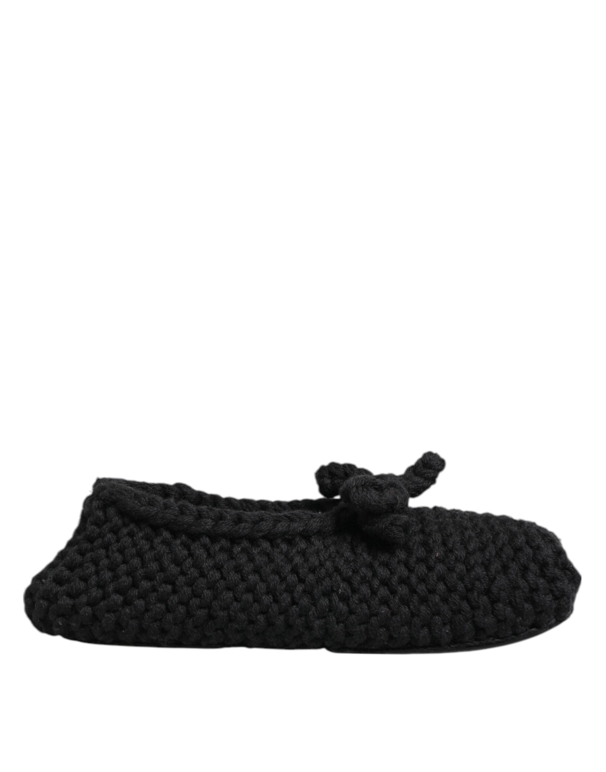 Dolce & Gabbana Black Wool Knit Slip On Ballerina Flats Women's Shoes