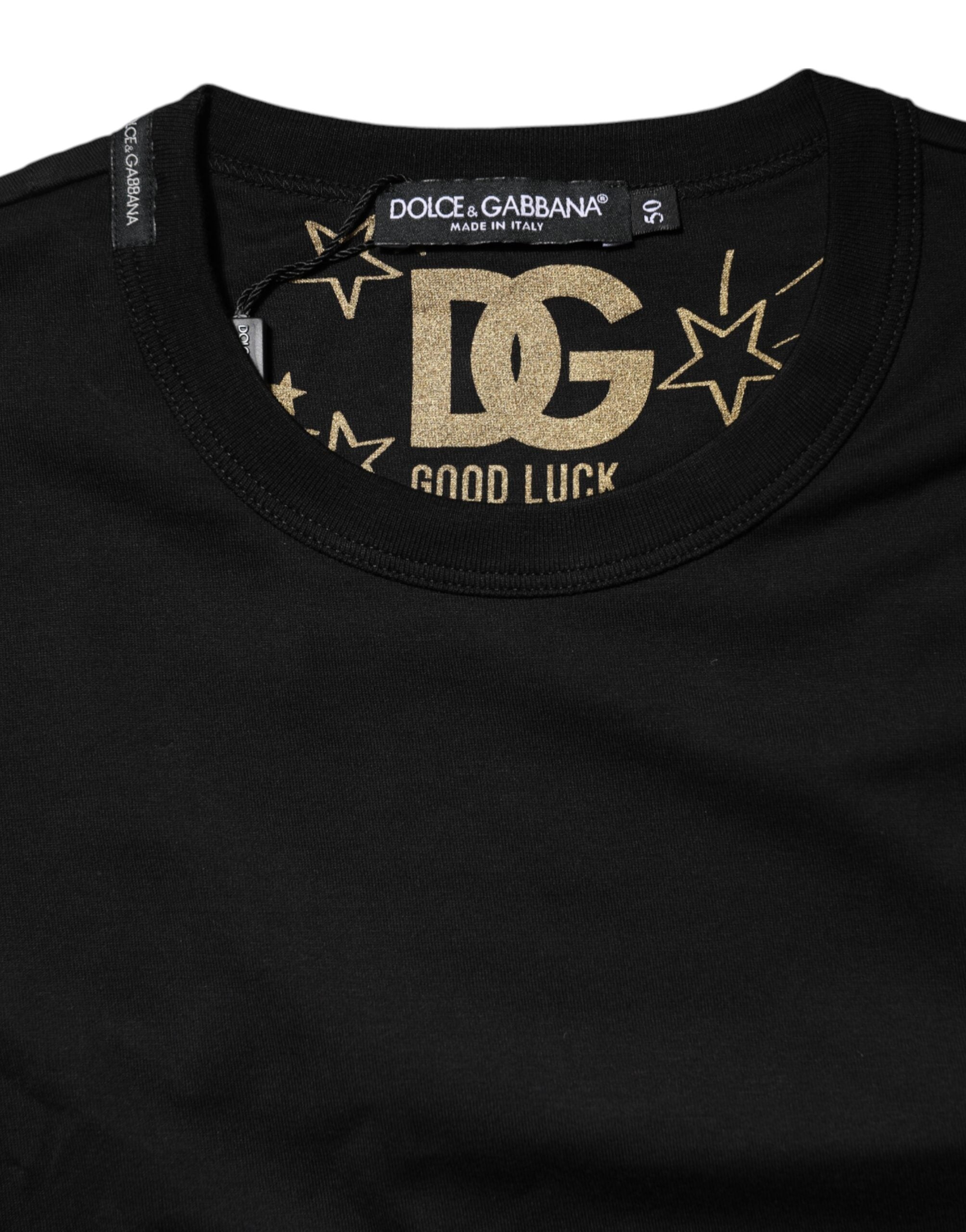 Dolce & Gabbana Black Cotton Logo Print Crew Neck Men's T-shirt