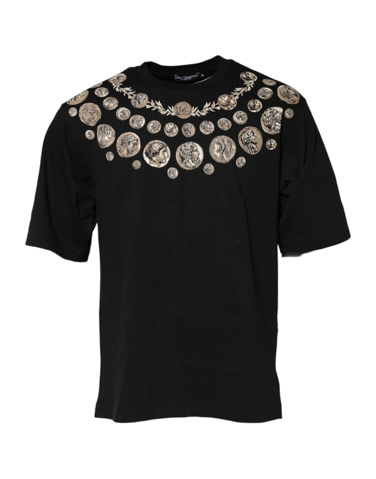 Dolce & Gabbana Black Coin Print Cotton Crew Neck Men's T-shirt