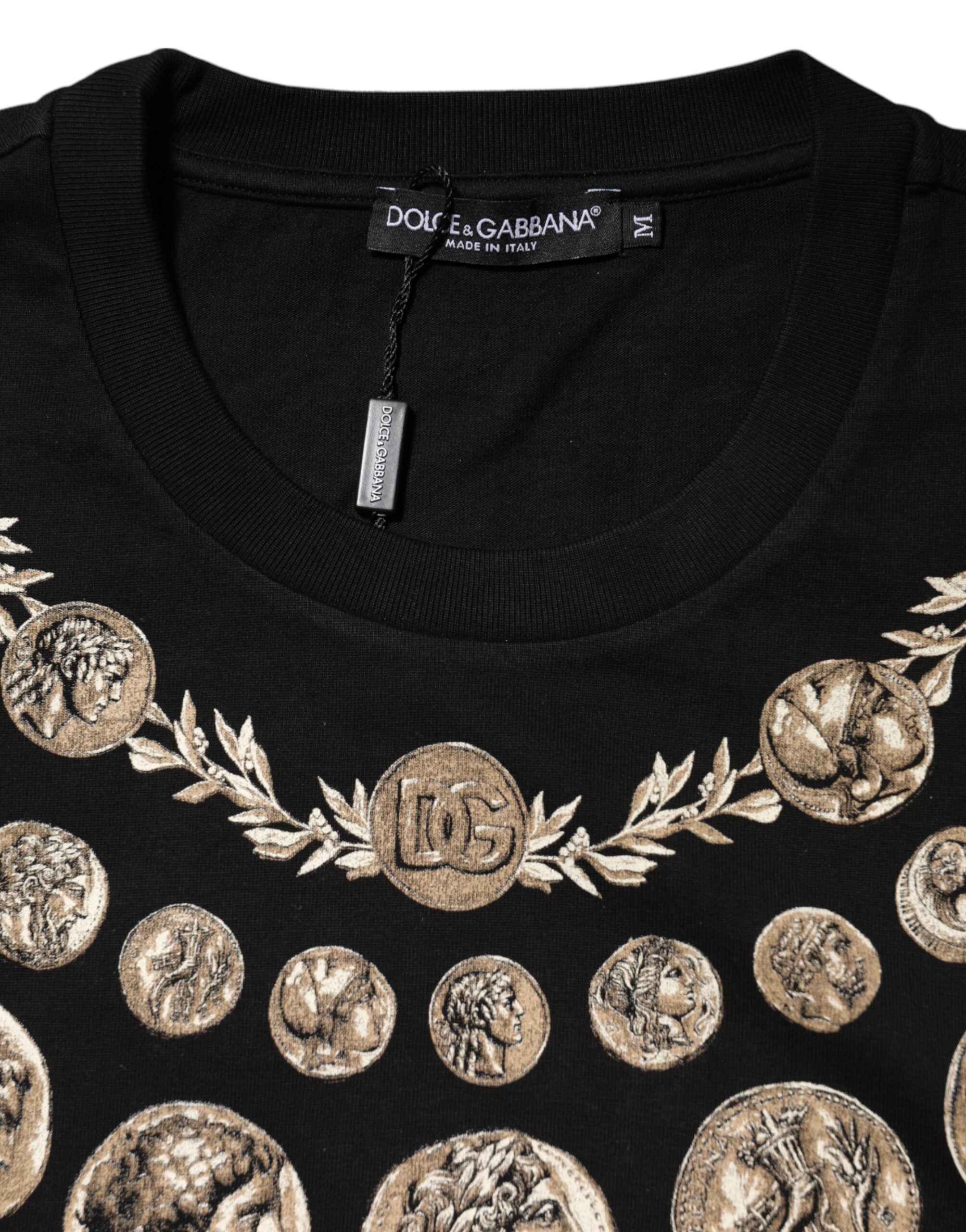 Dolce & Gabbana Black Coin Print Cotton Crew Neck Men's T-shirt