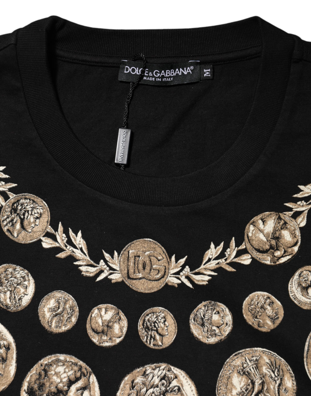 Dolce & Gabbana Black Coin Print Cotton Crew Neck Men's T-shirt