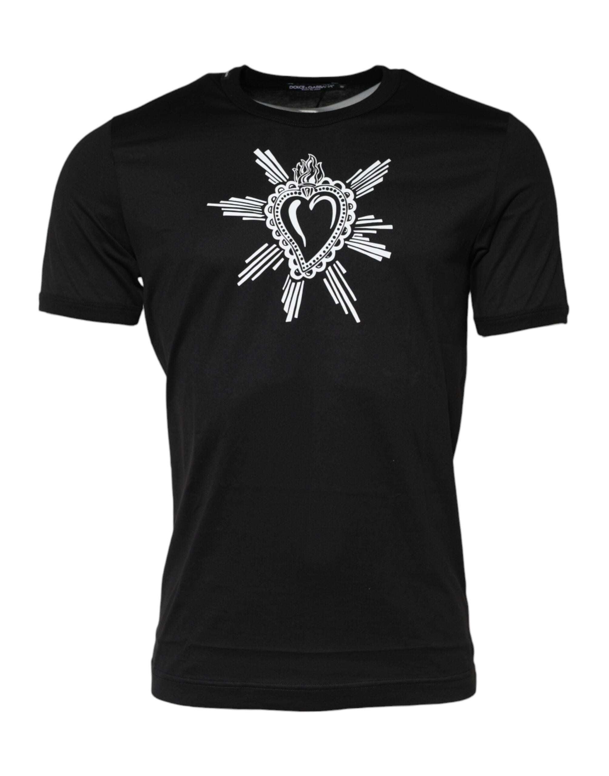 Dolce & Gabbana Black Sacred Heart Cotton Crew Neck Men's T-shirt