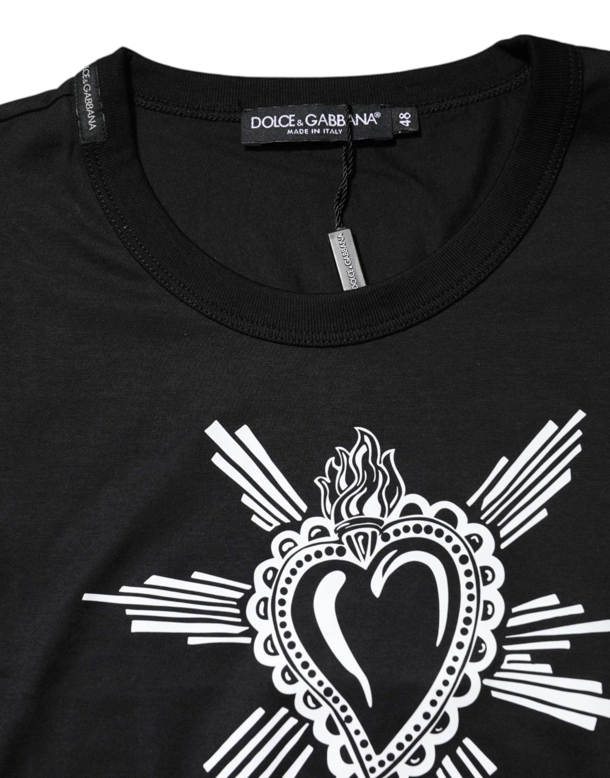 Dolce & Gabbana Black Sacred Heart Cotton Crew Neck Men's T-shirt