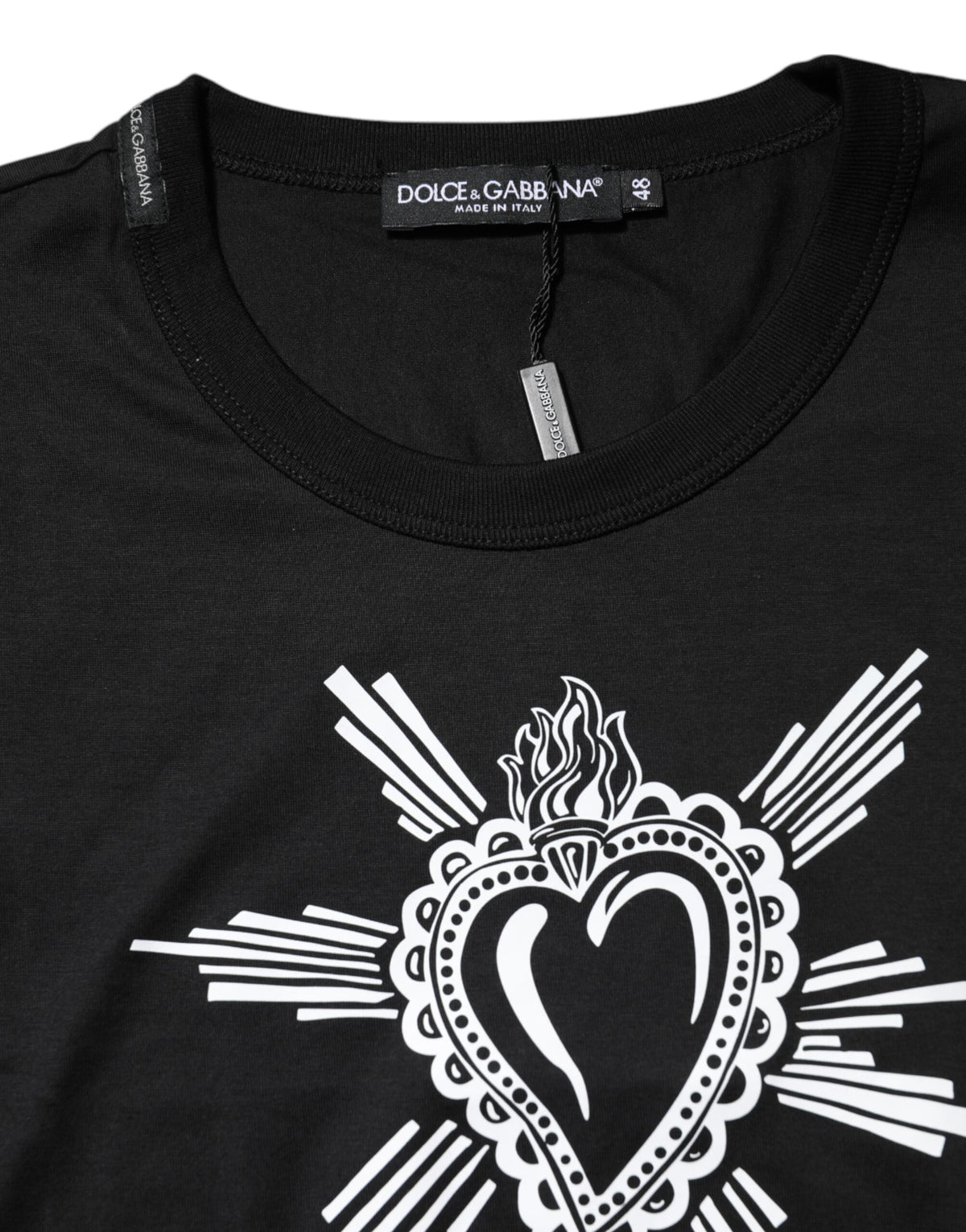 Dolce & Gabbana Black Sacred Heart Cotton Crew Neck Men's T-shirt