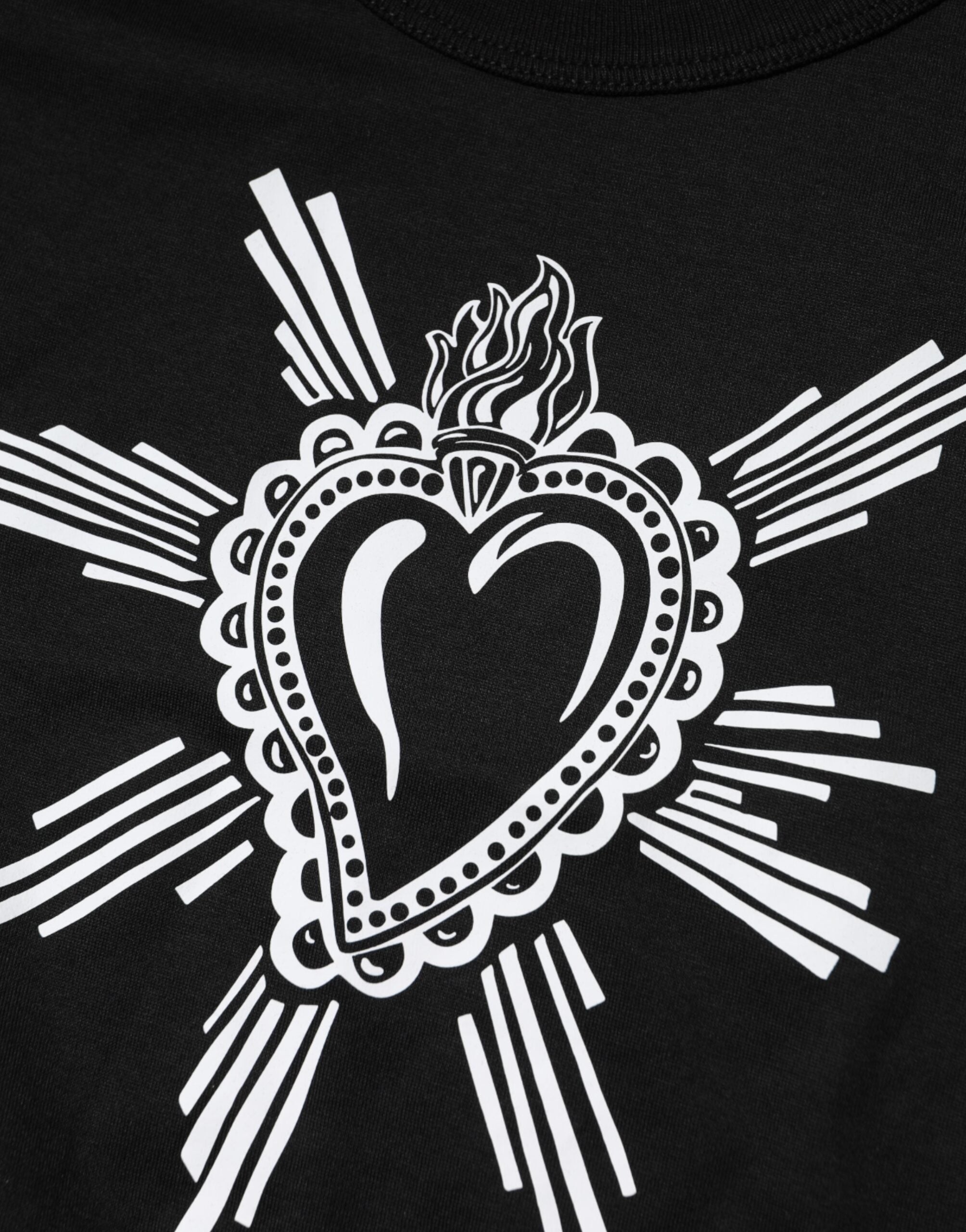 Dolce & Gabbana Black Sacred Heart Cotton Crew Neck Men's T-shirt