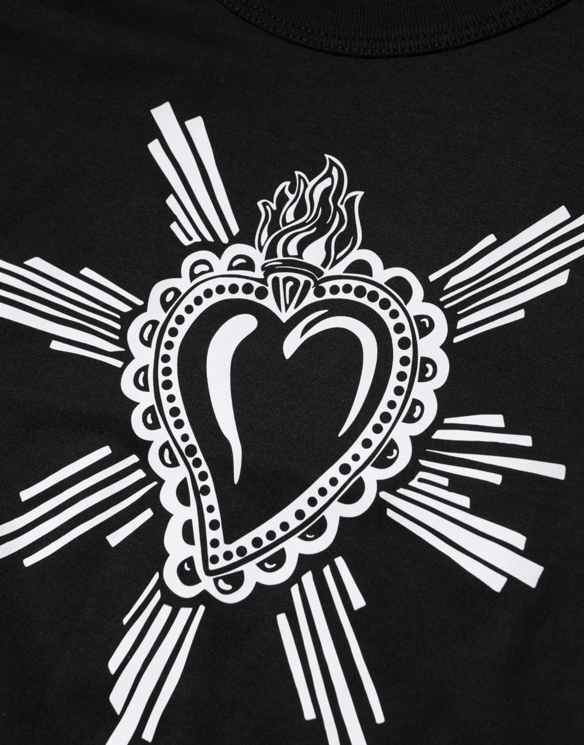 Dolce & Gabbana Black Sacred Heart Cotton Crew Neck Men's T-shirt