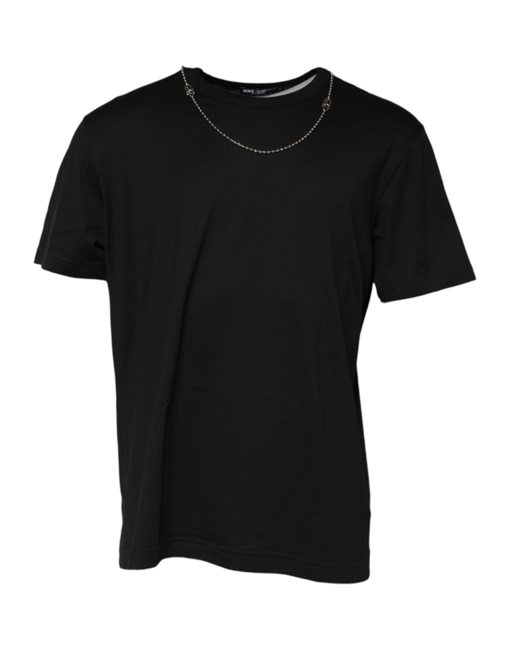 Dolce & Gabbana Black Chain Necklace Cotton Crewneck Men's T-shirt