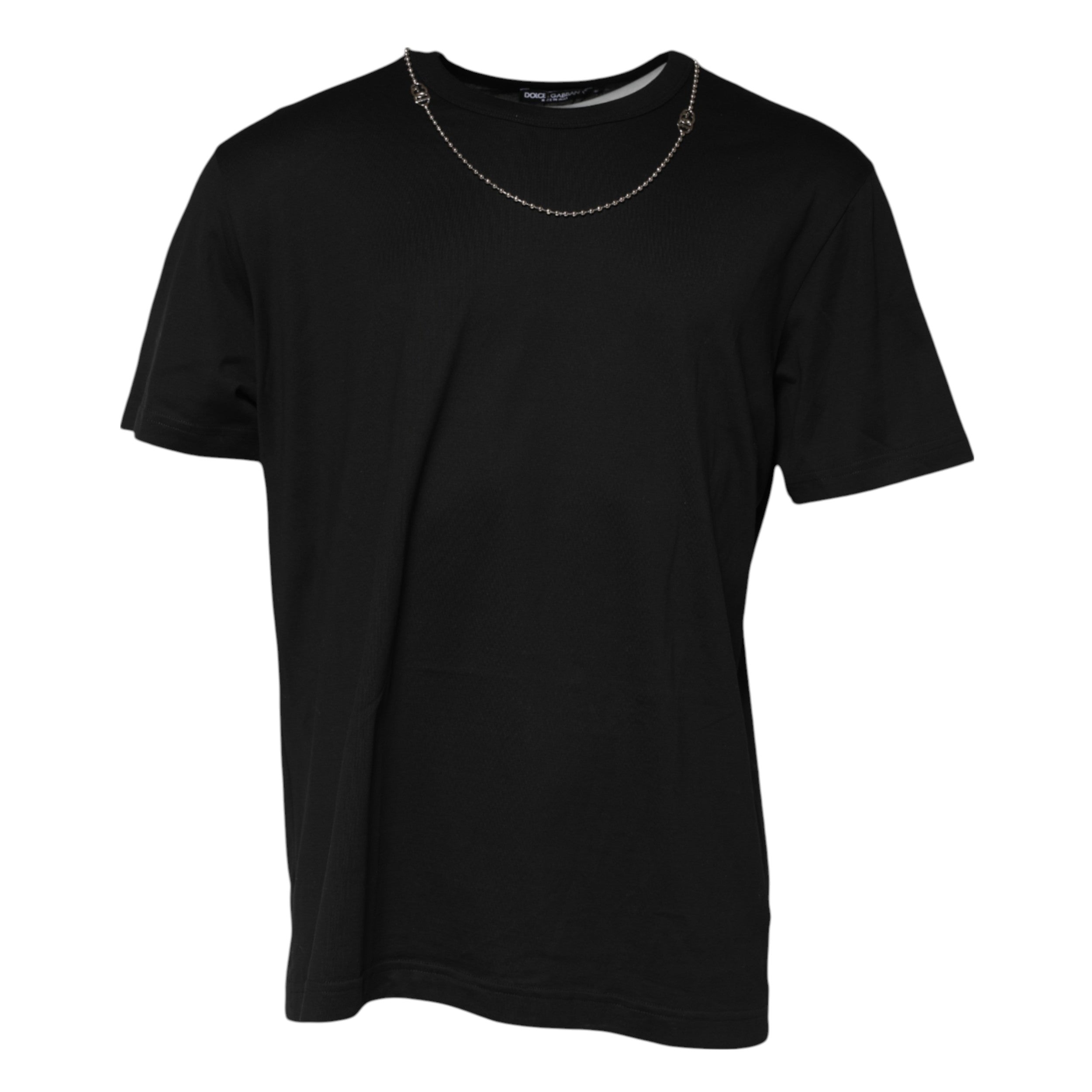 Dolce & Gabbana Black Chain Necklace Cotton Crewneck Men's T-shirt