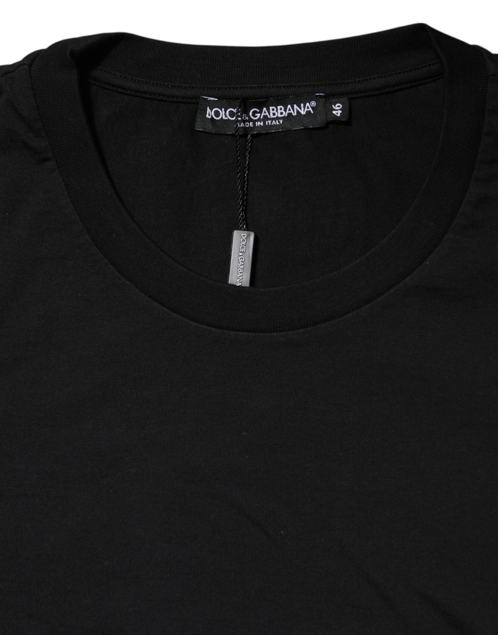 Dolce & Gabbana Black Logo Print Cotton Men Crew Neck Men's T-shirt