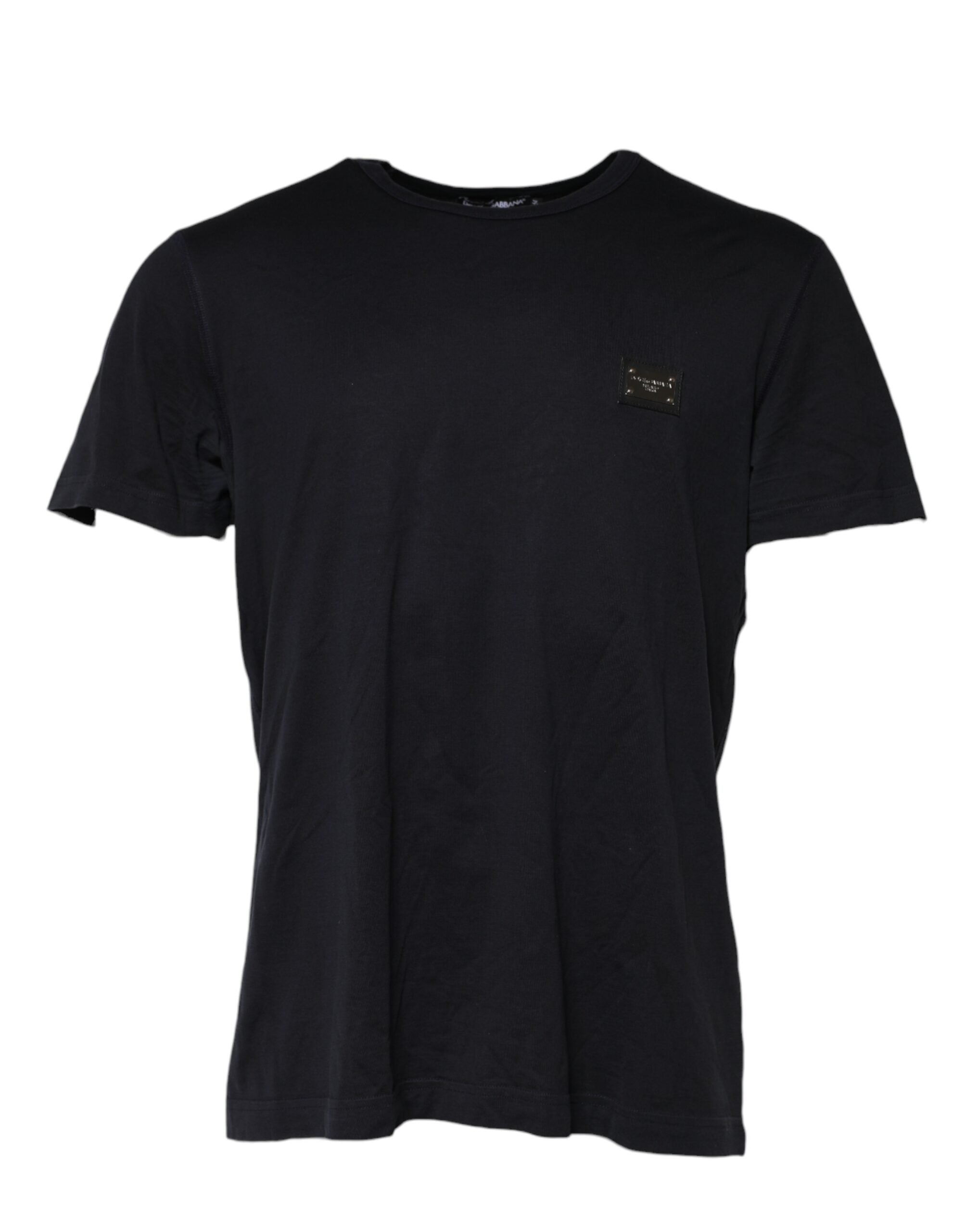 Dolce & Gabbana Dark Blue Logo Plaque Cotton Crewneck Men's T-shirt (Pre-Owned)