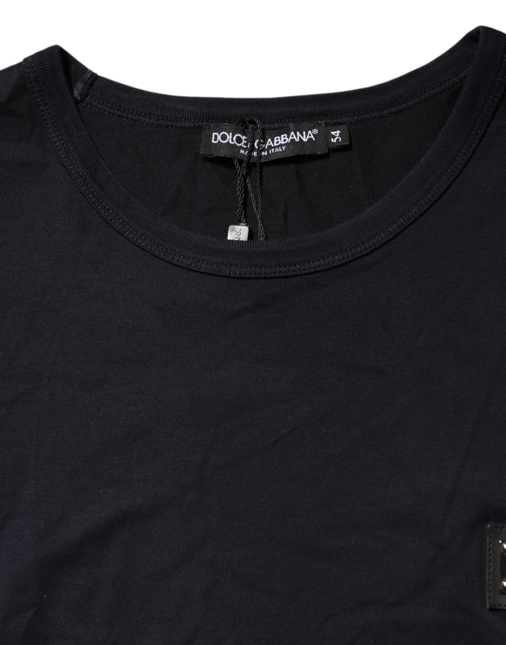 Dolce & Gabbana Dark Blue Logo Plaque Cotton Crewneck Men's T-shirt (Pre-Owned)
