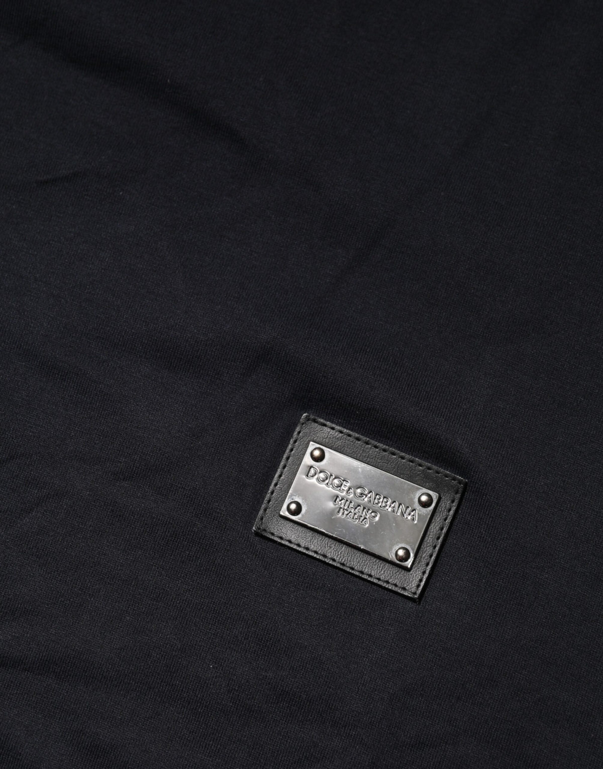 Dolce & Gabbana Dark Blue Logo Plaque Cotton Crewneck Men's T-shirt (Pre-Owned)