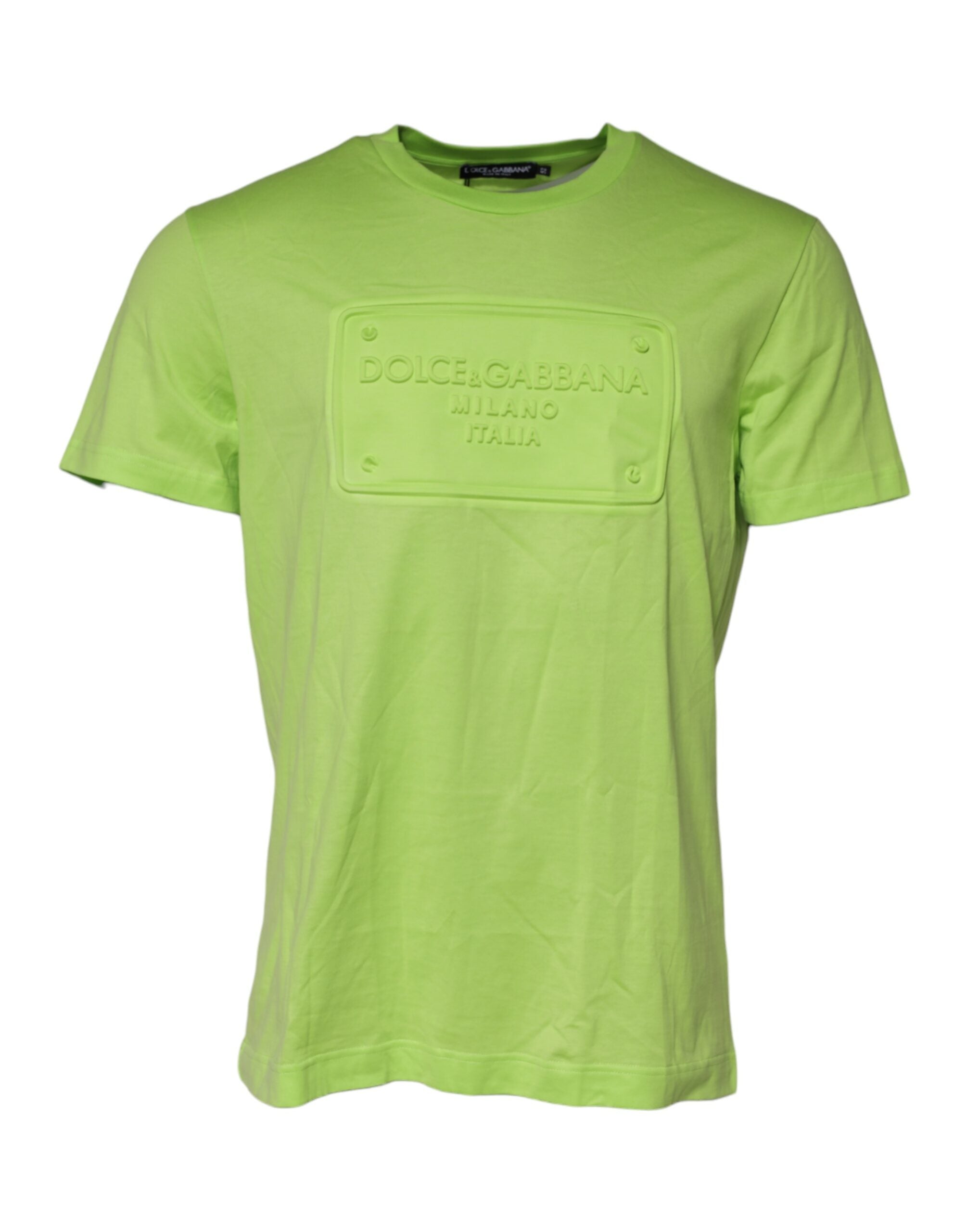 Dolce & Gabbana Green Embossed Logo Cotton Crew Neck Men's T-shirt