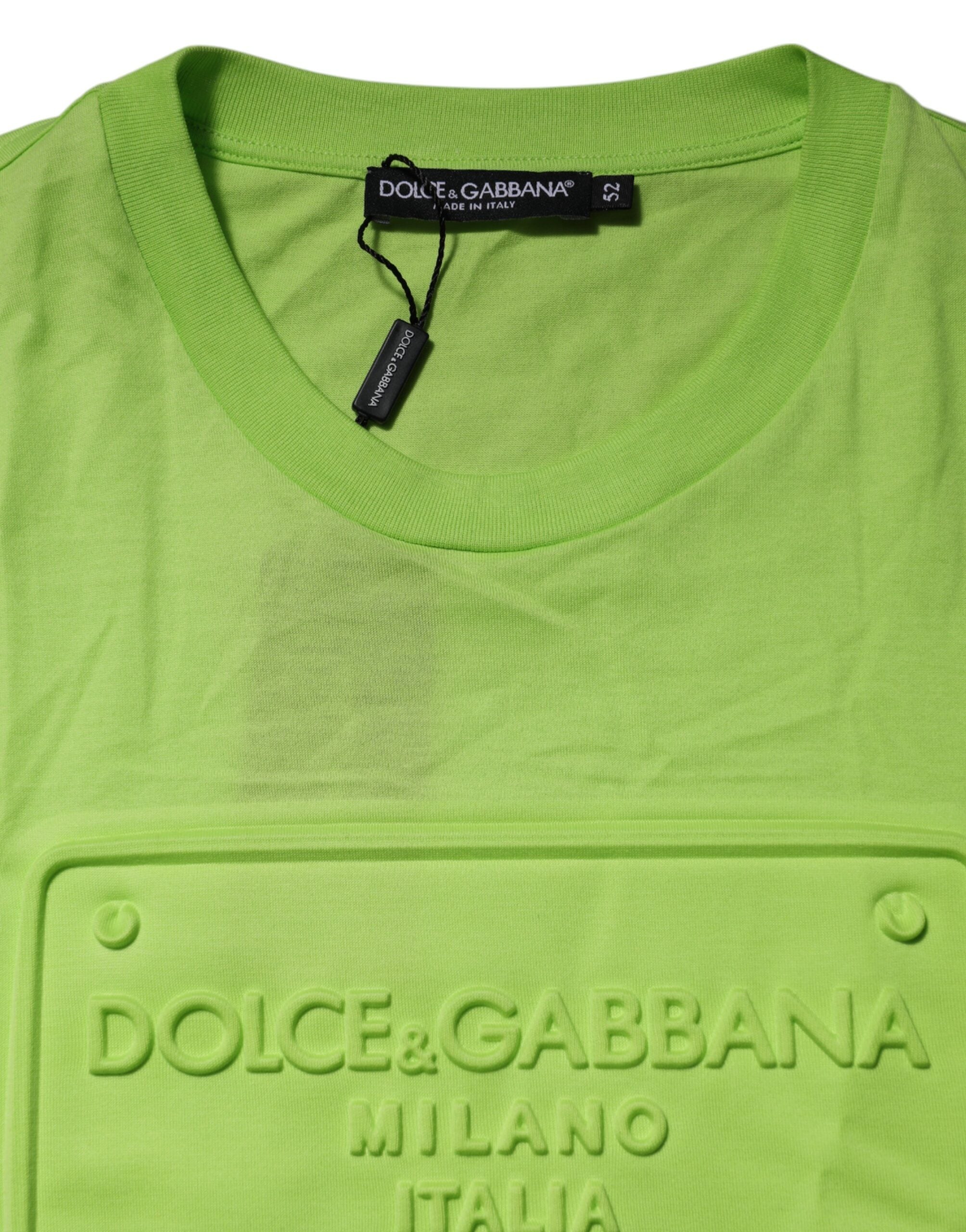Dolce & Gabbana Green Embossed Logo Cotton Crew Neck Men's T-shirt