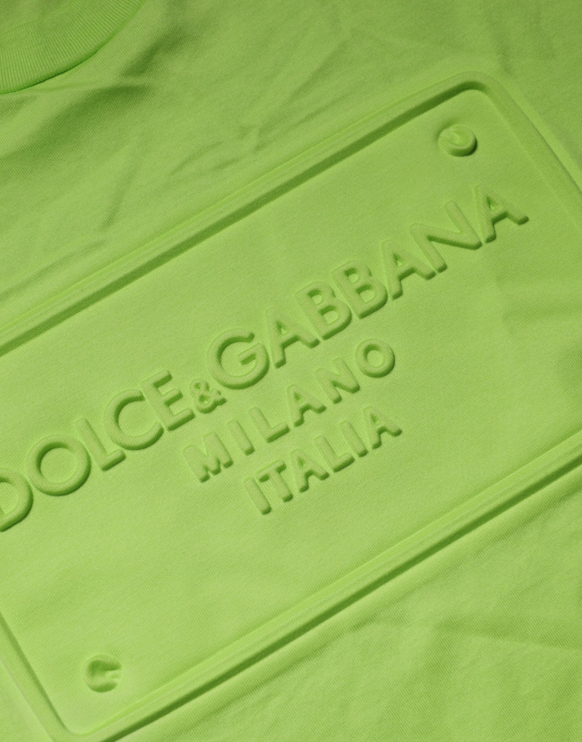 Dolce & Gabbana Green Embossed Logo Cotton Crew Neck Men's T-shirt