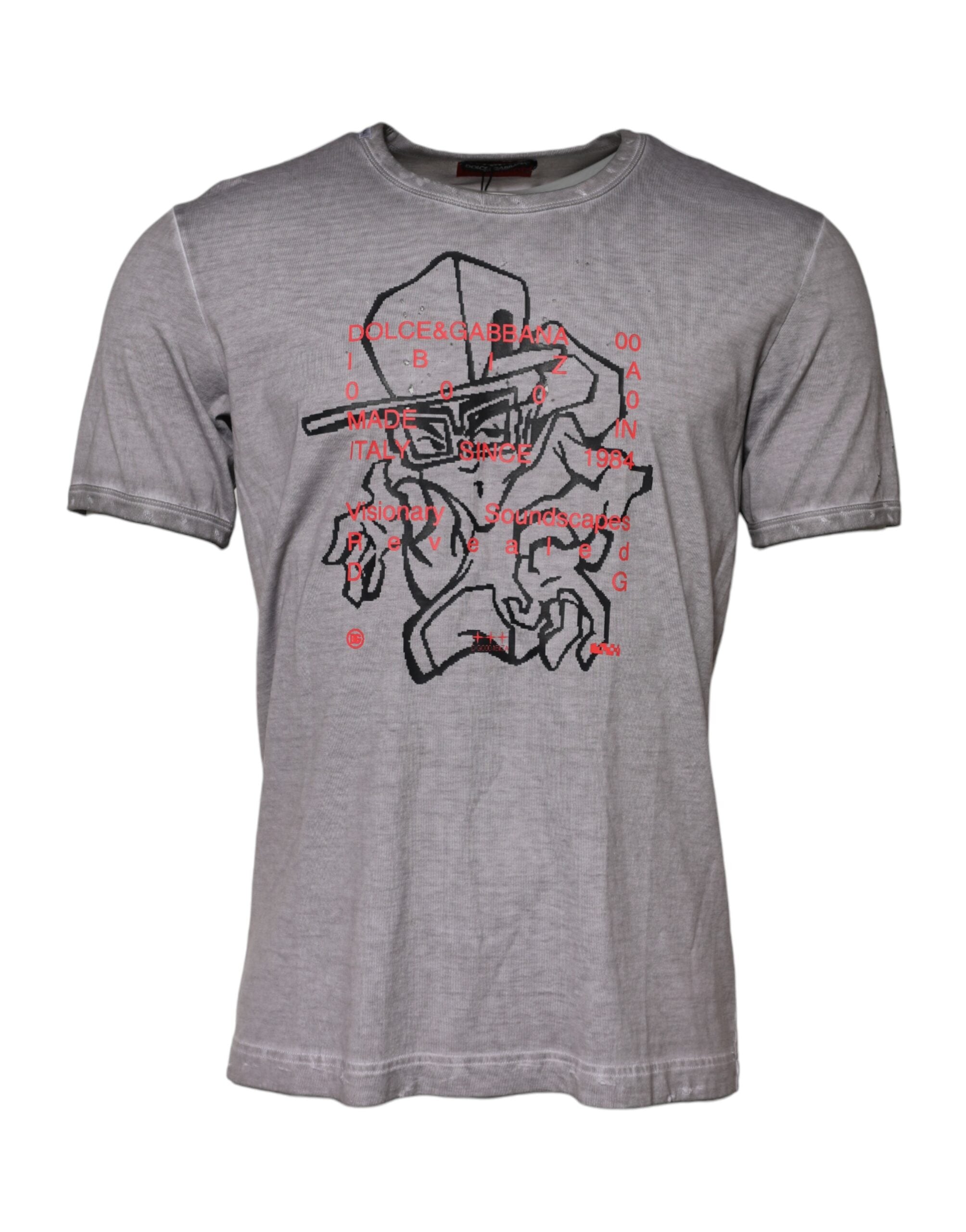 Dolce & Gabbana Gray Graphic Print Cotton Crew Neck Men's T-shirt