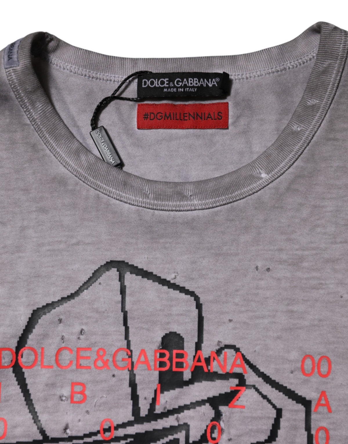 Dolce & Gabbana Gray Graphic Print Cotton Crew Neck Men's T-shirt