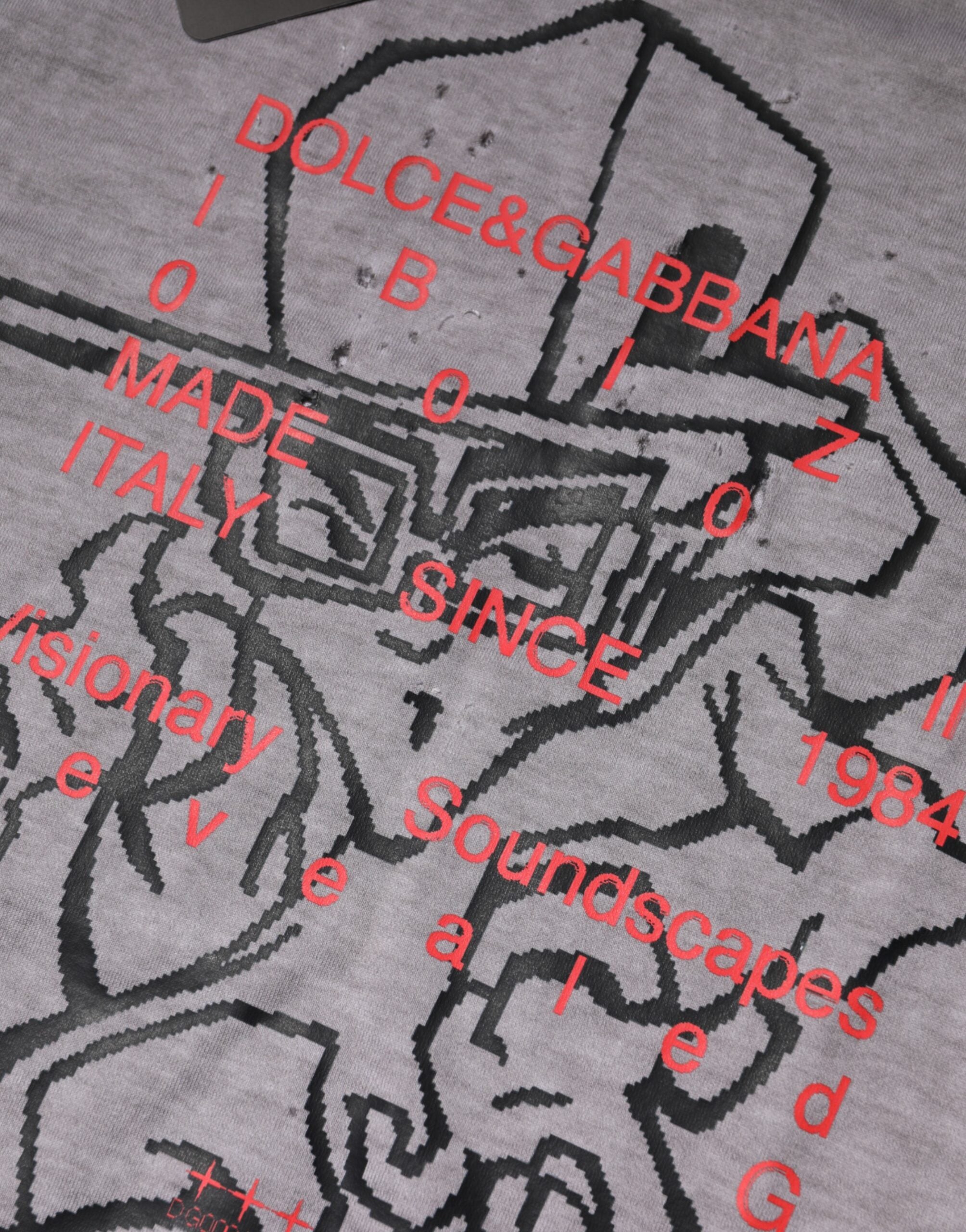 Dolce & Gabbana Gray Graphic Print Cotton Crew Neck Men's T-shirt