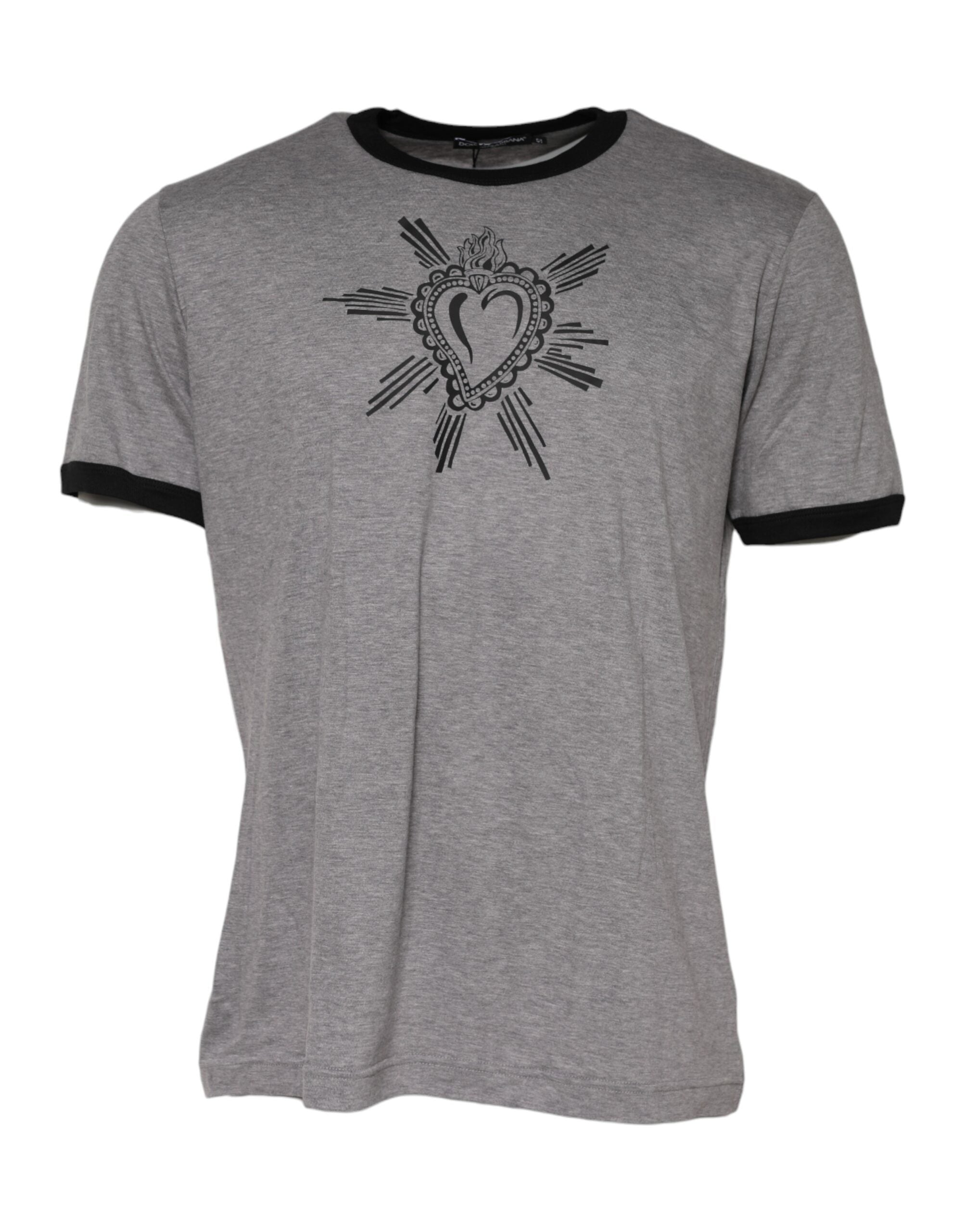 Dolce & Gabbana Gray Sacred Heart Cotton Crew Neck Men's T-shirt