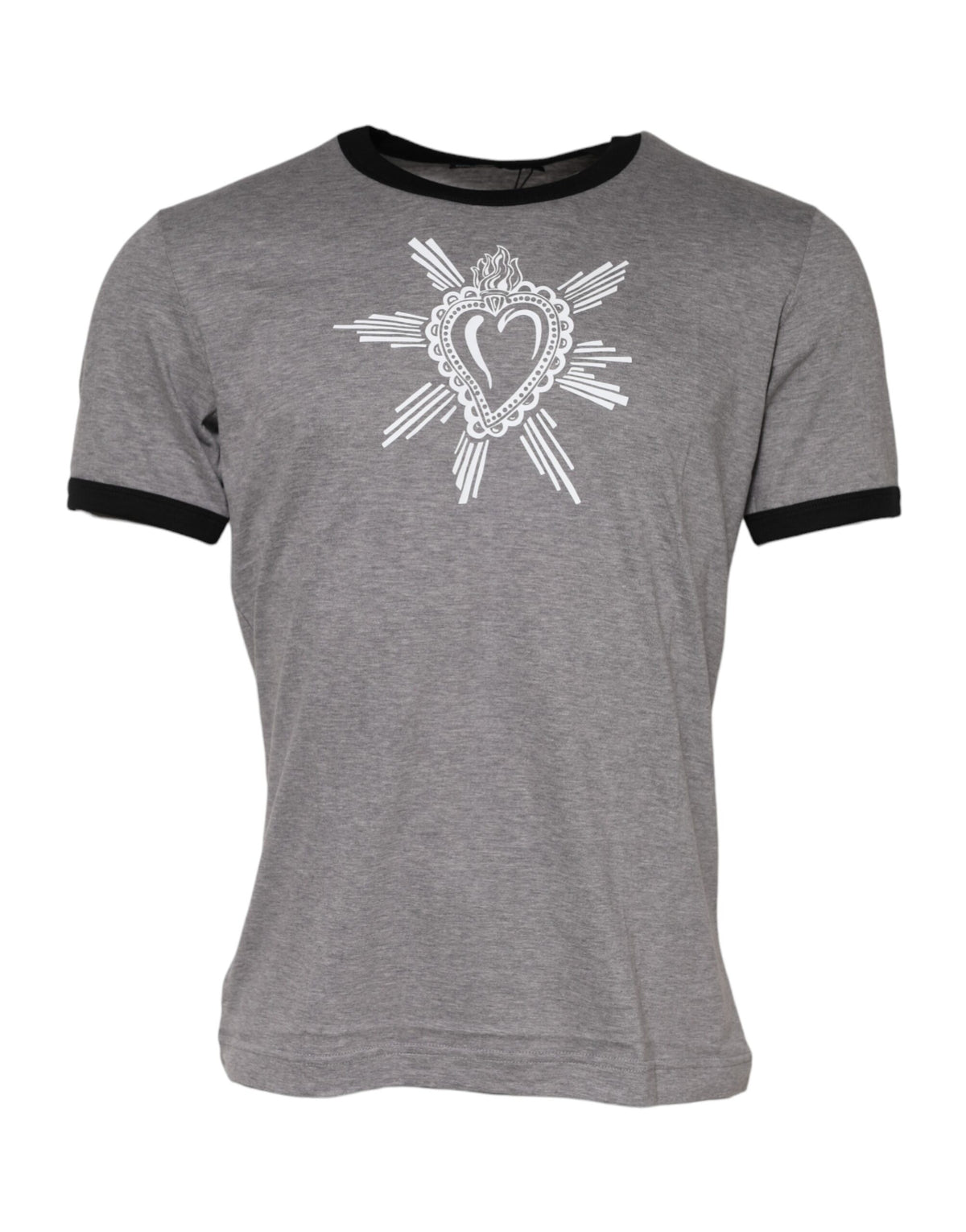 Dolce & Gabbana Gray Sacred Heart Cotton Crew Neck Men's T-shirt
