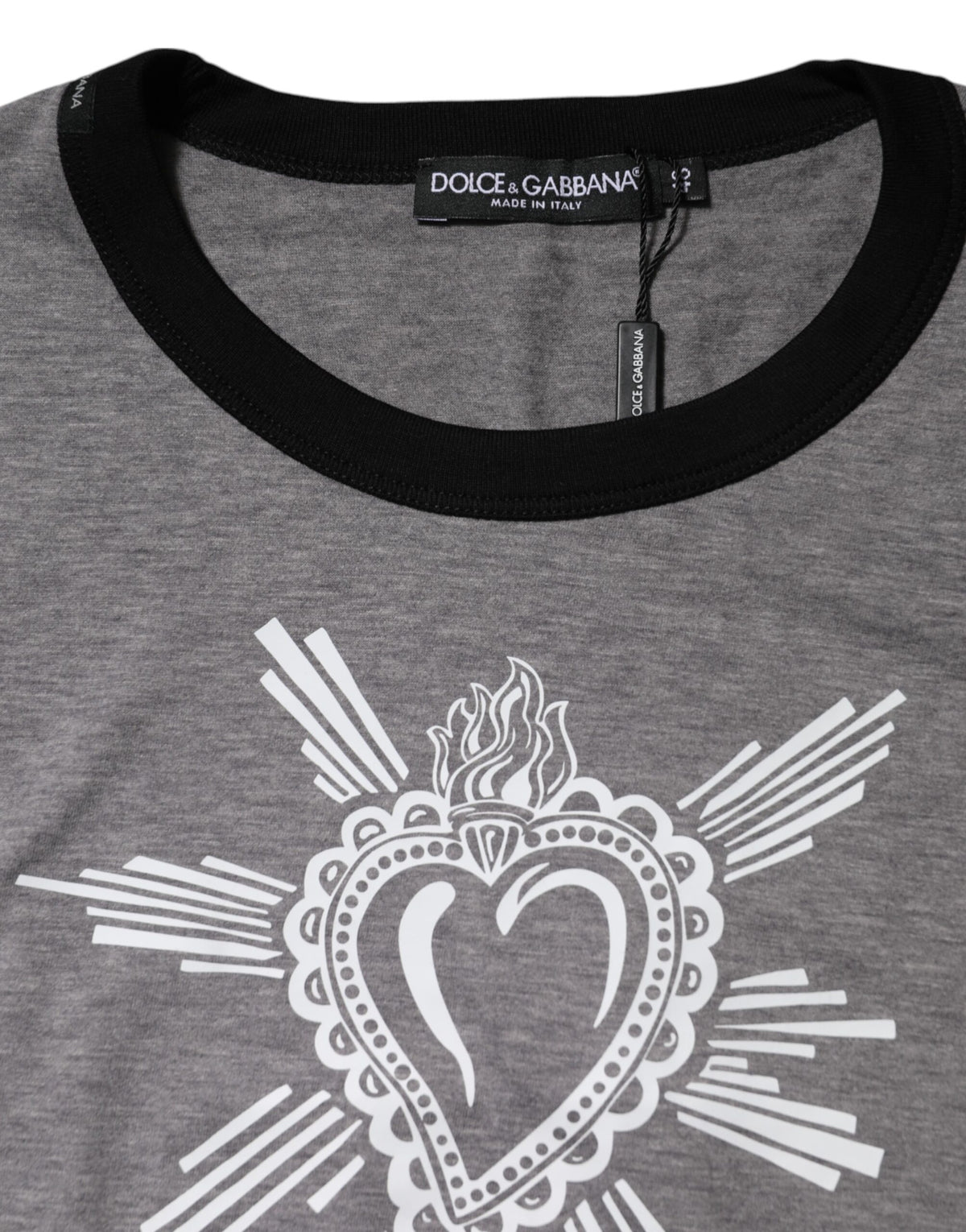 Dolce & Gabbana Gray Sacred Heart Cotton Crew Neck Men's T-shirt