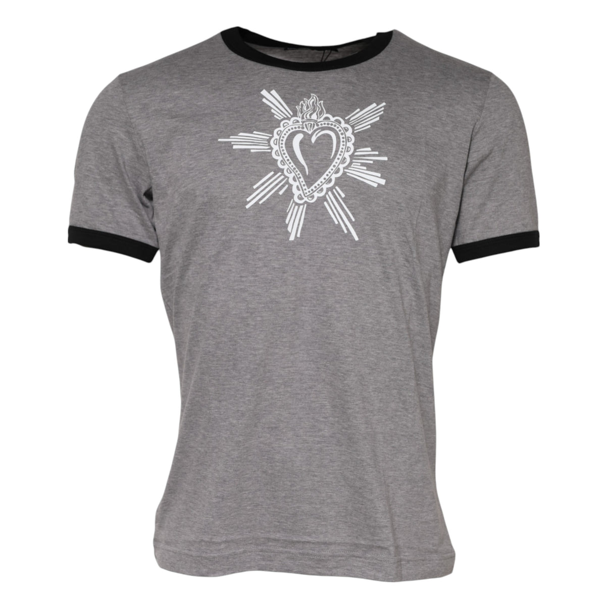Dolce & Gabbana Gray Sacred Heart Cotton Crew Neck Men's T-shirt