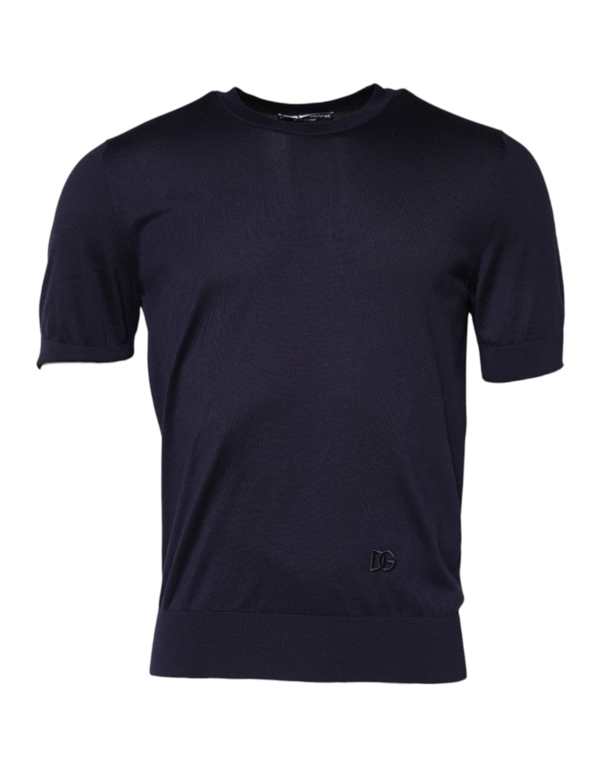 Dolce & Gabbana Dark Blue Silk Crew Neck Short Sleeves Men's T-shirt (Pre-Owned)
