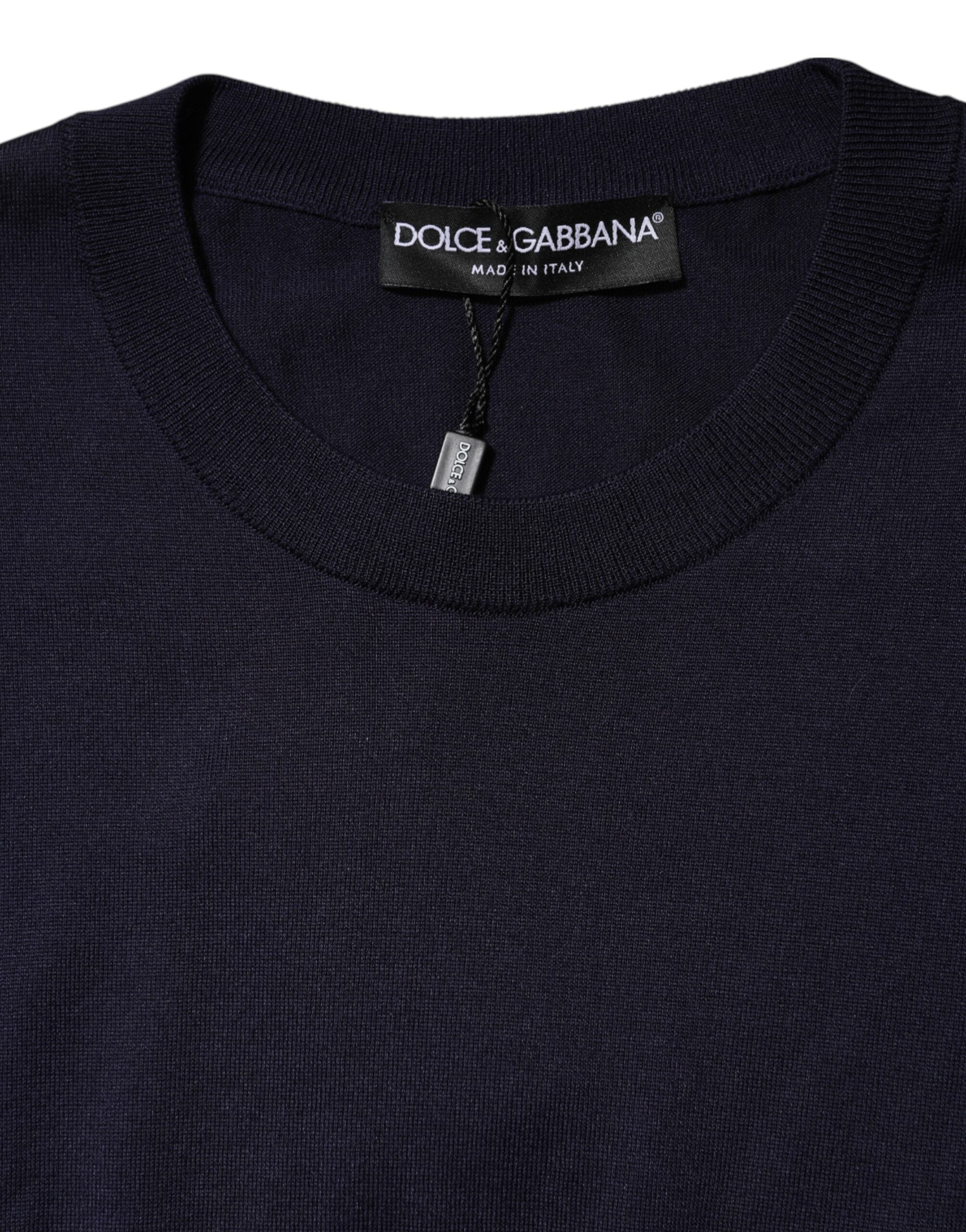Dolce & Gabbana Dark Blue Silk Crew Neck Short Sleeves Men's T-shirt (Pre-Owned)