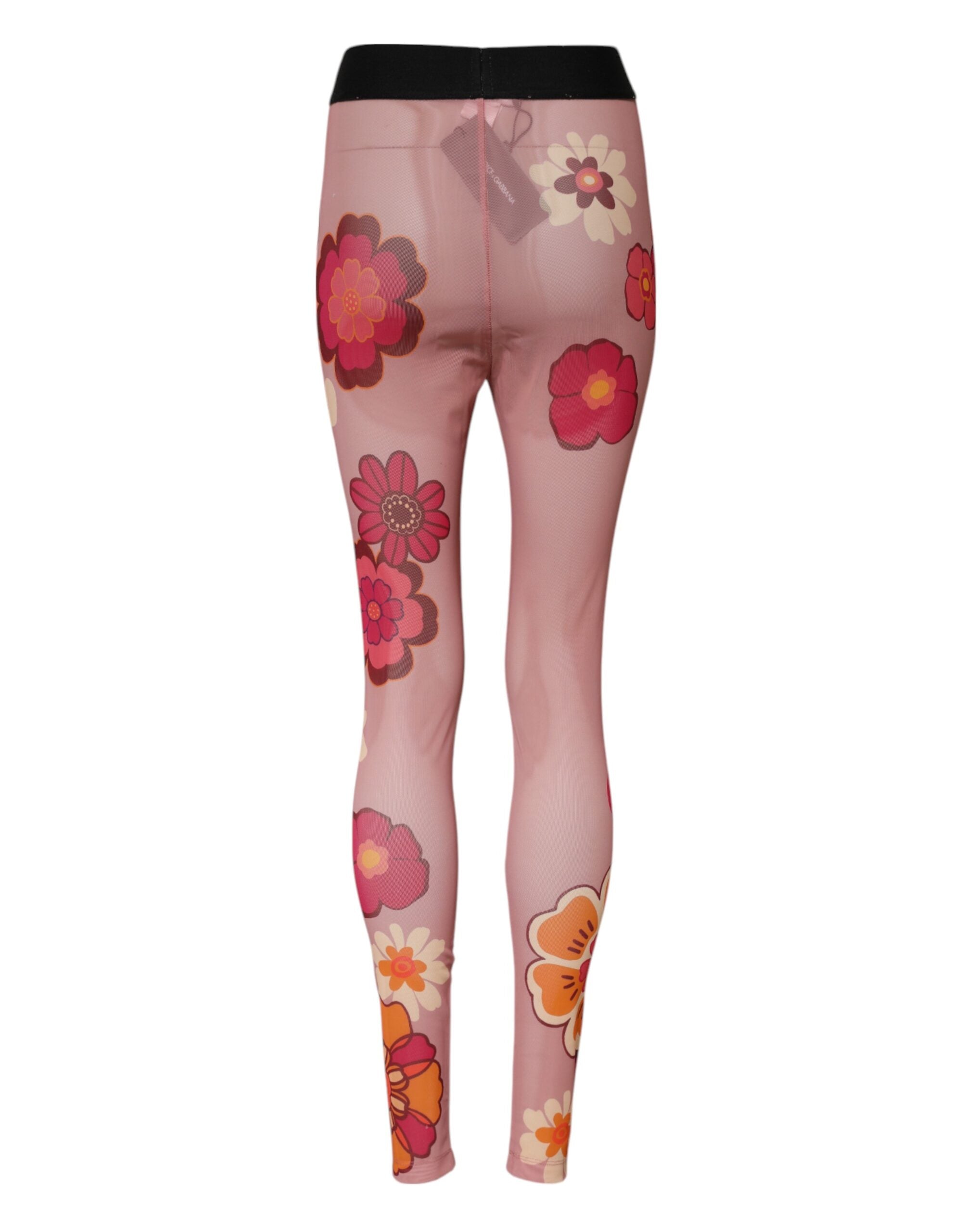 Dolce & Gabbana Pink Floral Leggings Stretch Waist Women's Pants (Pre-Owned)