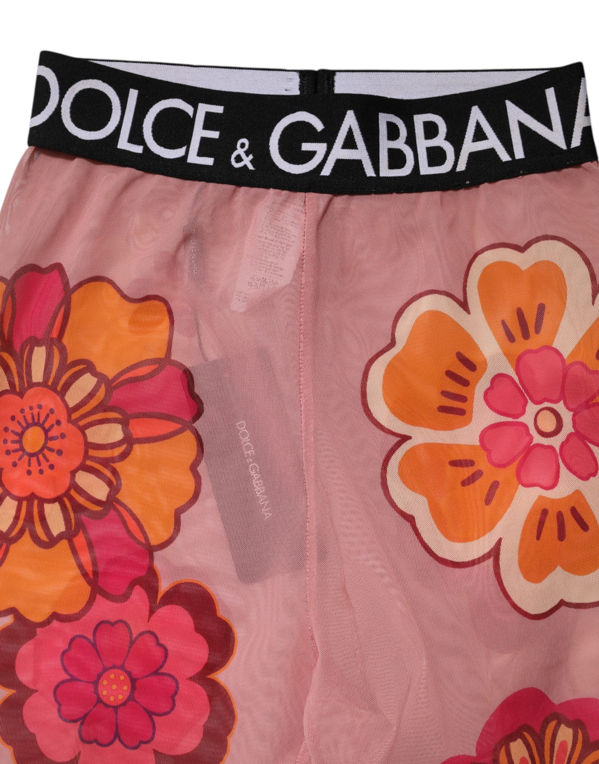 Dolce & Gabbana Pink Floral Leggings Stretch Waist Women's Pants (Pre-Owned)