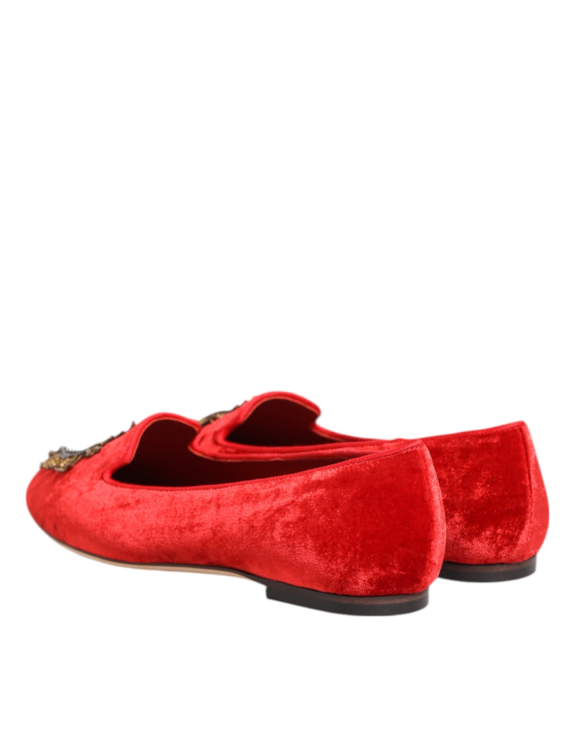 Dolce & Gabbana Red Velvet DG Heart Loafers Flats Women's Shoes