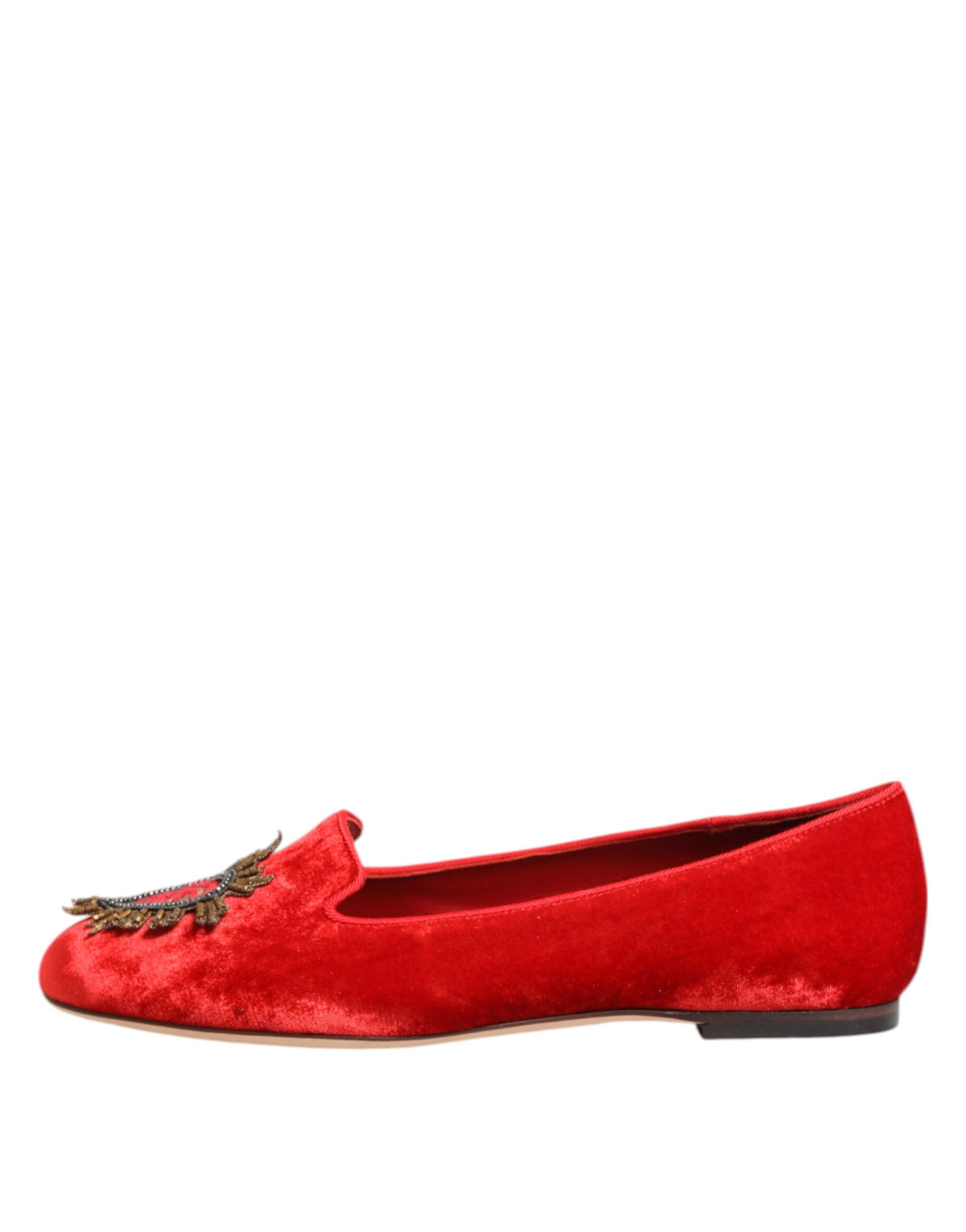 Dolce & Gabbana Red Velvet DG Heart Loafers Flats Women's Shoes