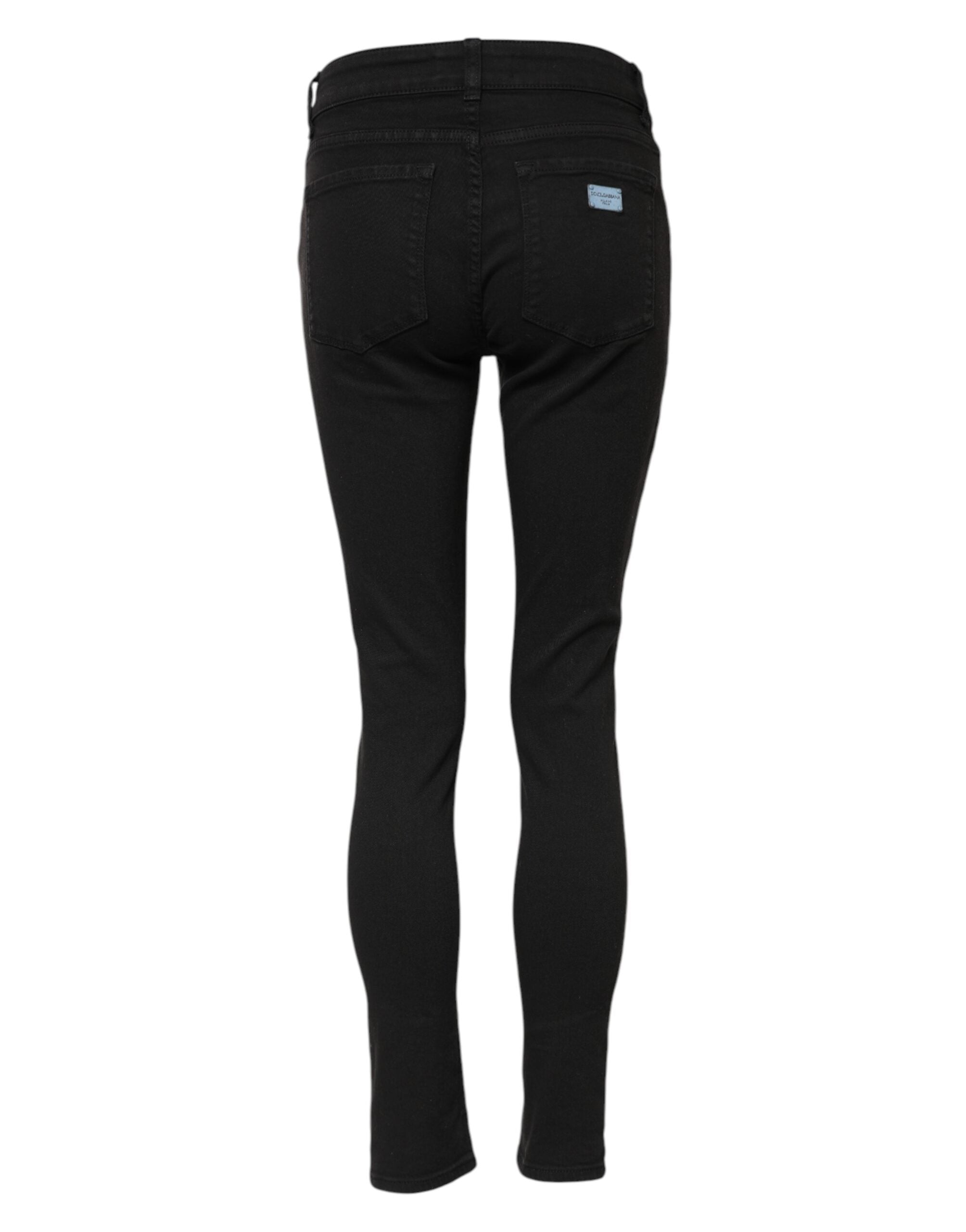Dolce & Gabbana Black Cotton Skinny Mid Waist Denim Women's Jeans
