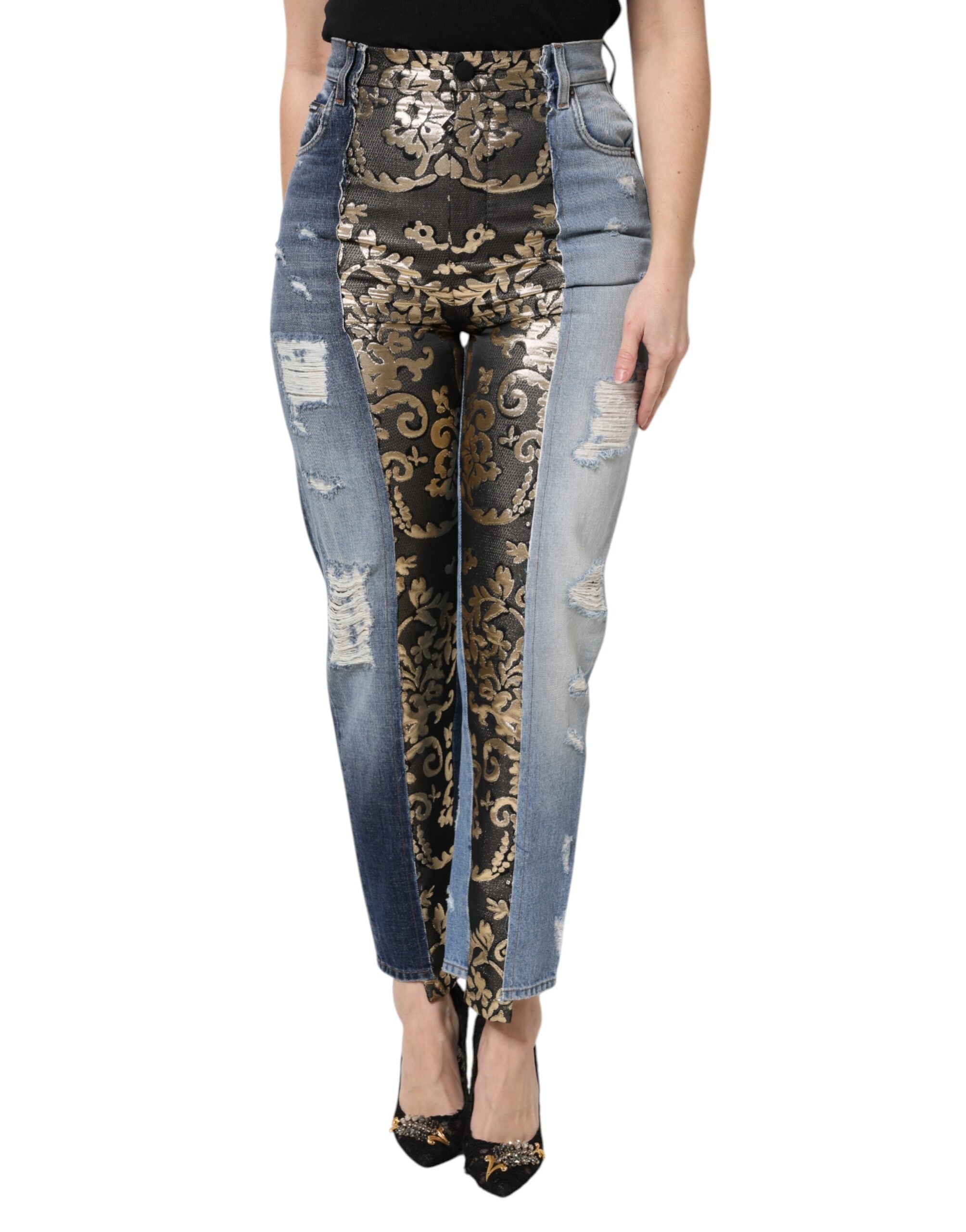 Dolce & Gabbana Multicolor Patchwork Tapered Denim Women's Jeans