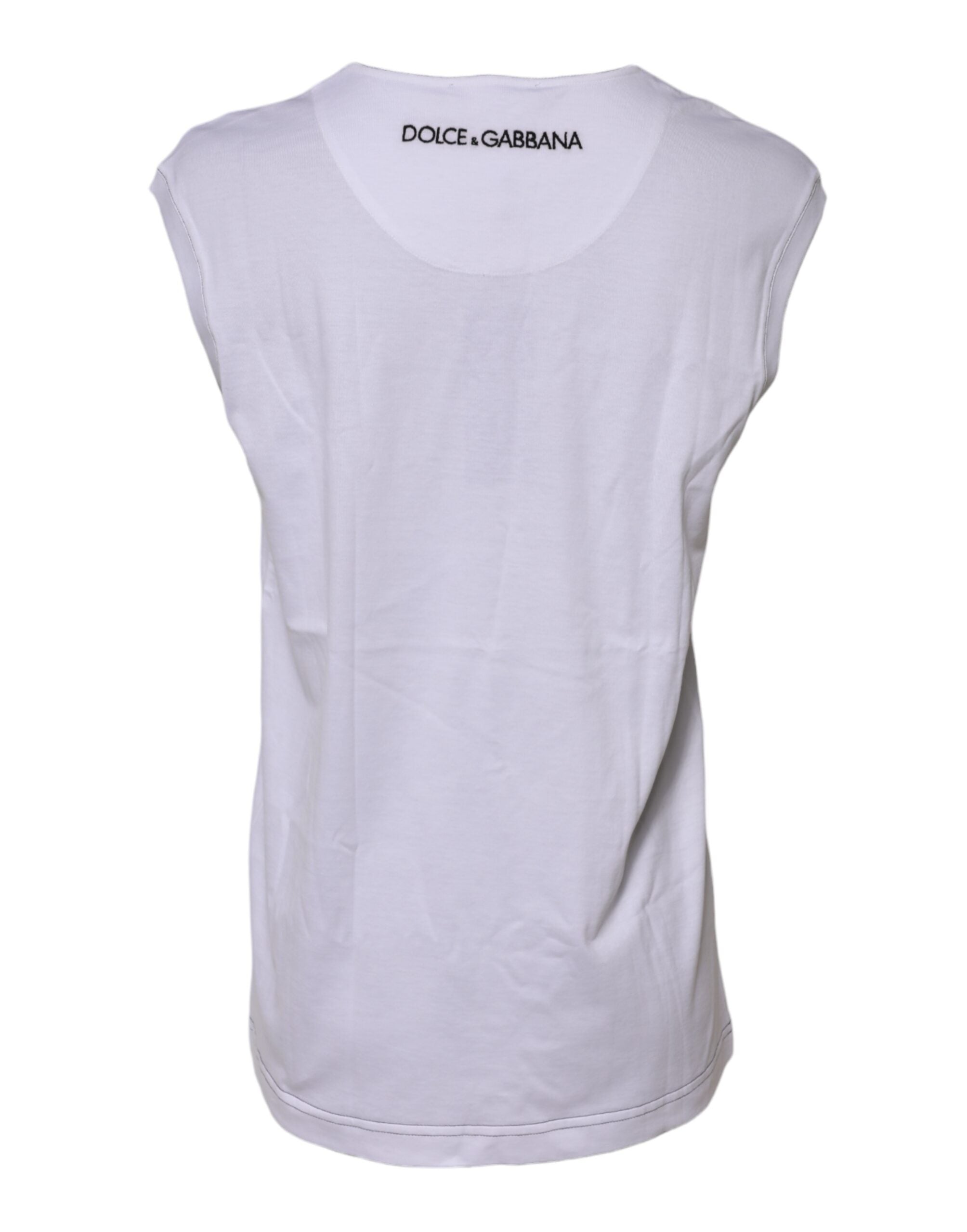 Dolce & Gabbana White Cotton Sleeveless Printed Tank Women's T-shirt