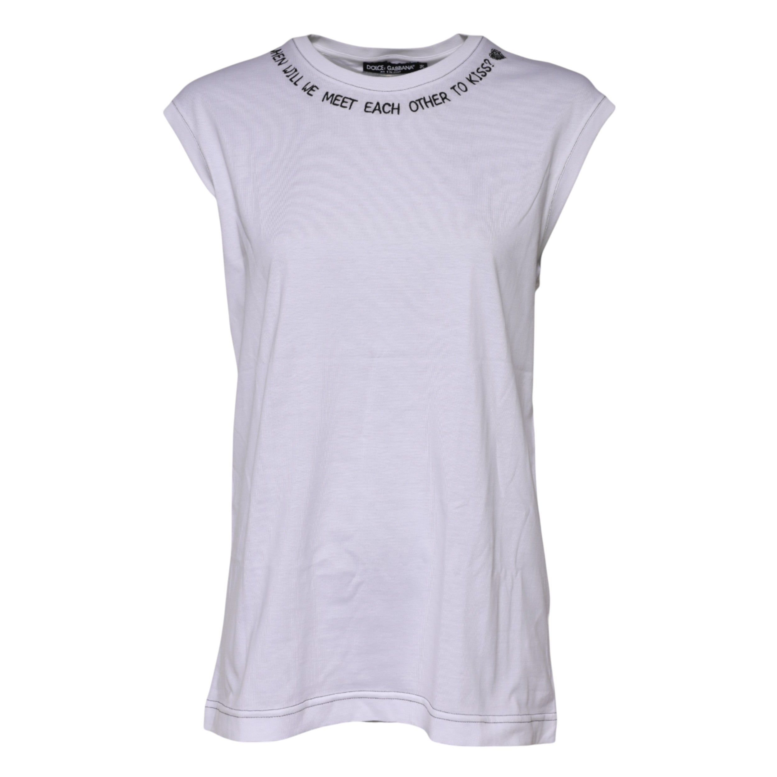 Dolce & Gabbana White Cotton Sleeveless Printed Tank Women's T-shirt
