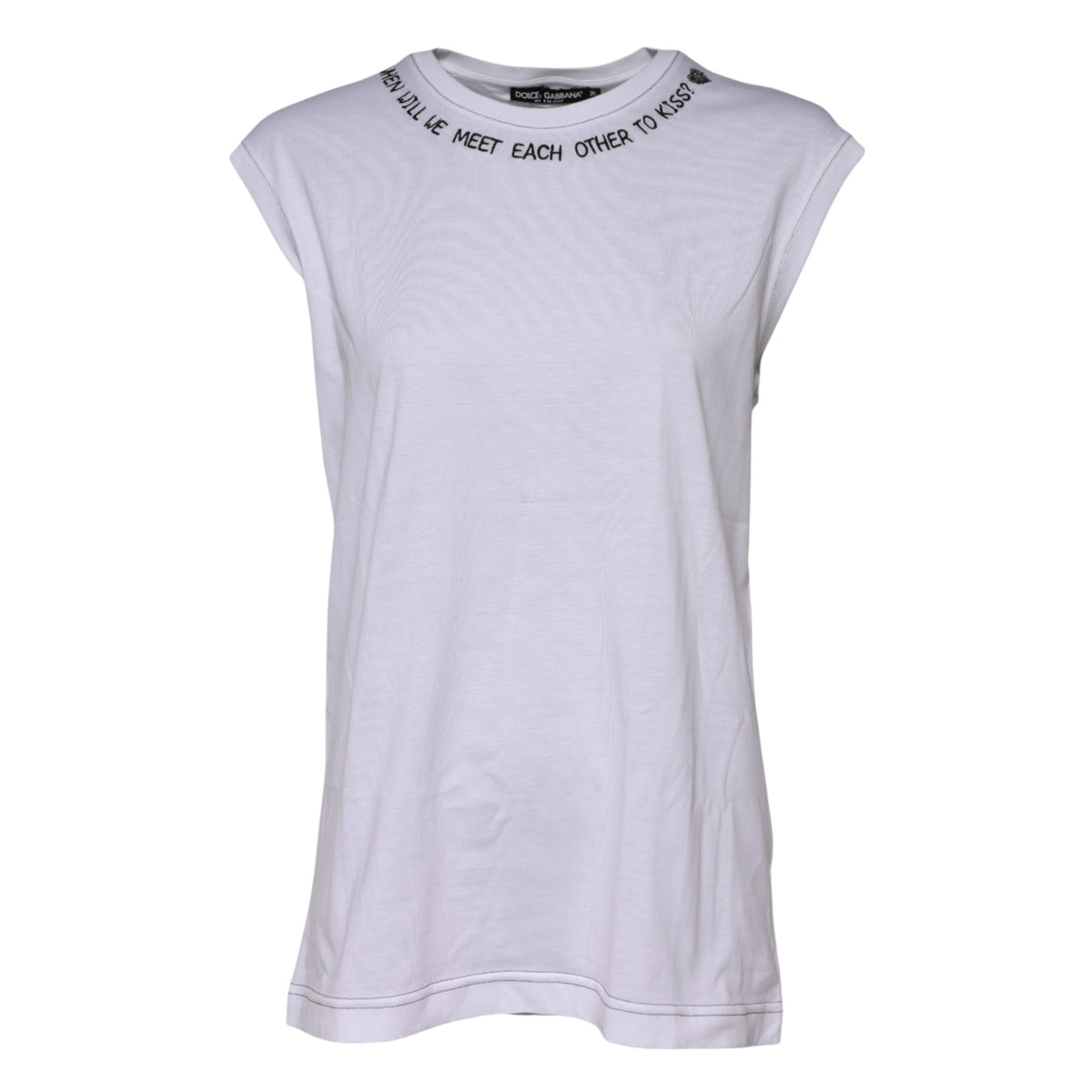 Dolce & Gabbana White Cotton Sleeveless Printed Tank Women's T-shirt