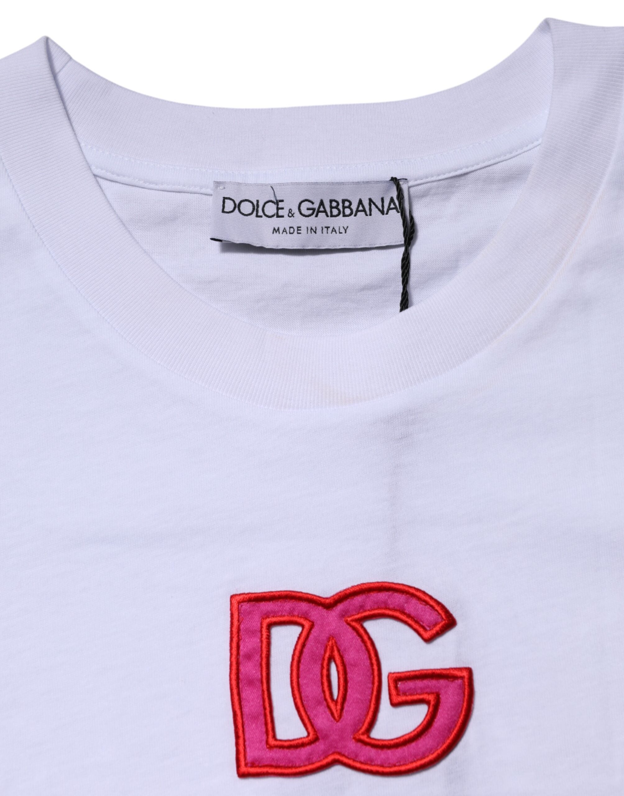 Dolce & Gabbana White Cotton DG Logo Embroidery Top Women's T-shirt
