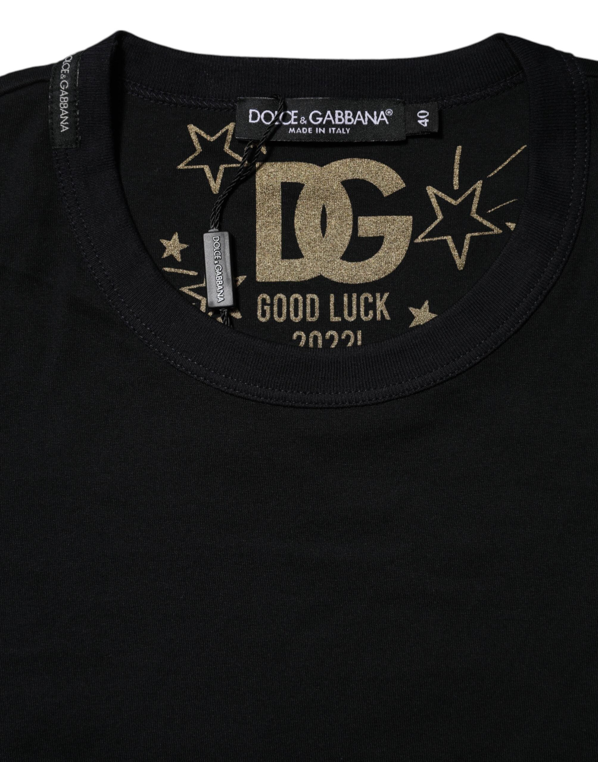 Dolce & Gabbana Black Cotton DG Print Short Sleeve Top Women's T-shirt
