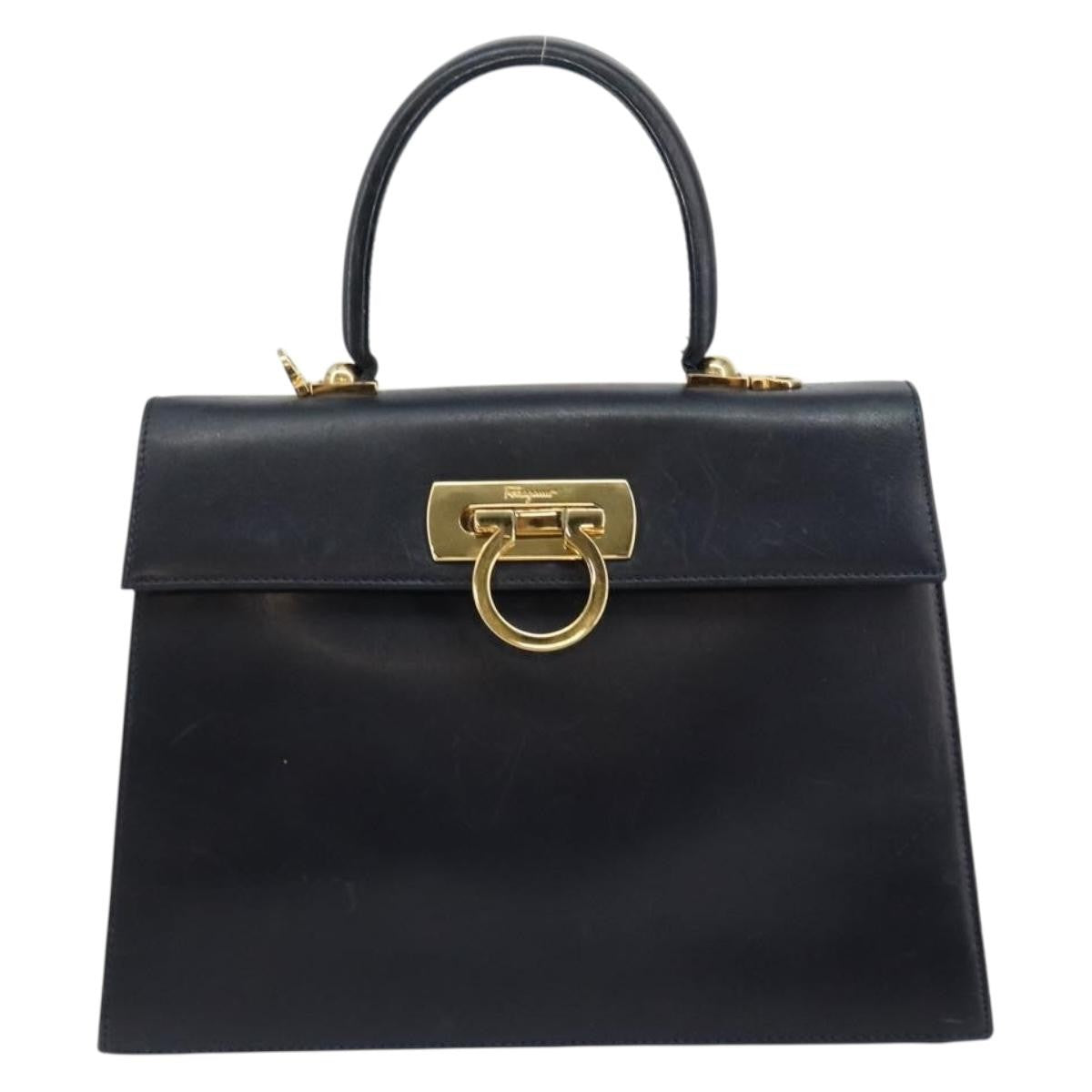 Salvatore Ferragamo Gancini Convertible Top Handle Leather Navy Leather Handbag (Pre-Owned)