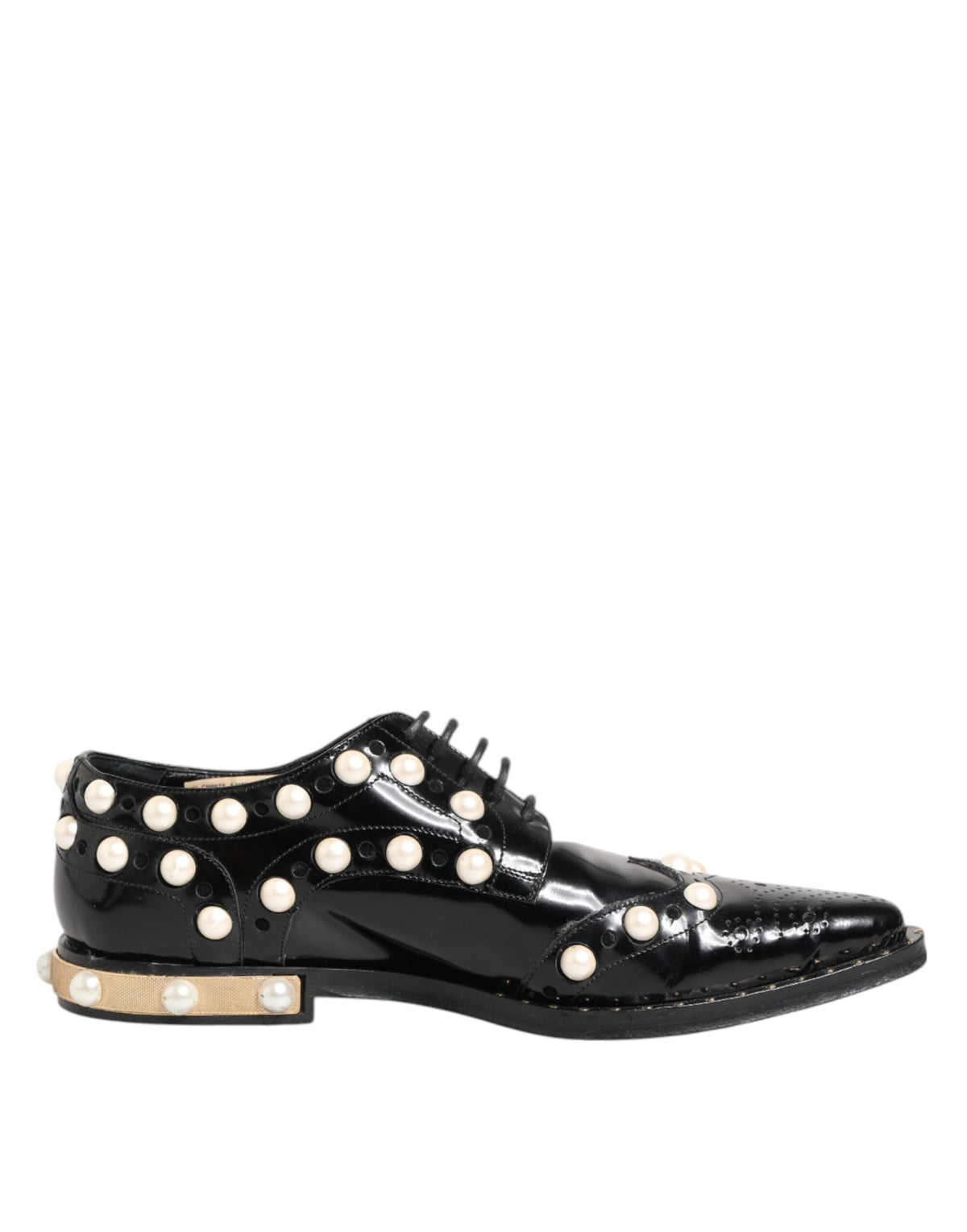 Dolce & Gabbana Black Leather Faux Pearl Dress Broque Women's Shoes (Pre-Owned)