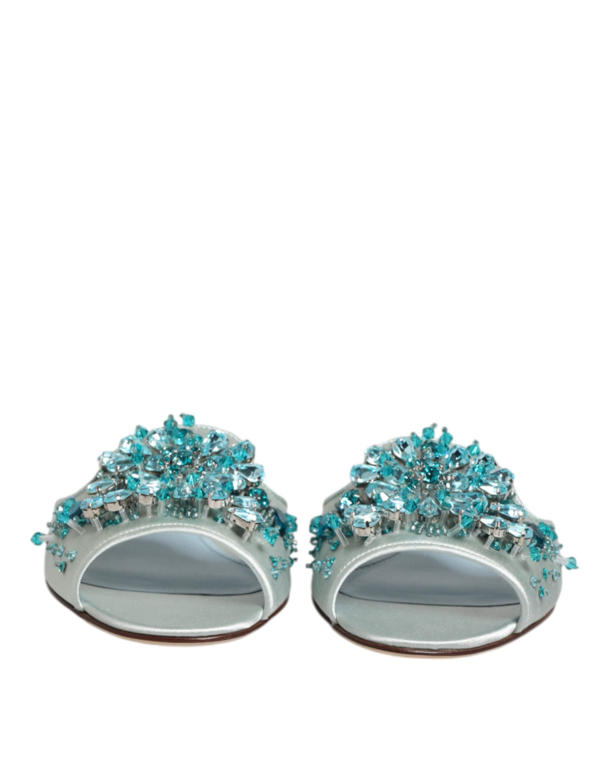 Dolce & Gabbana Silver Blue Leather Bead Embellish Slide Women's Shoes