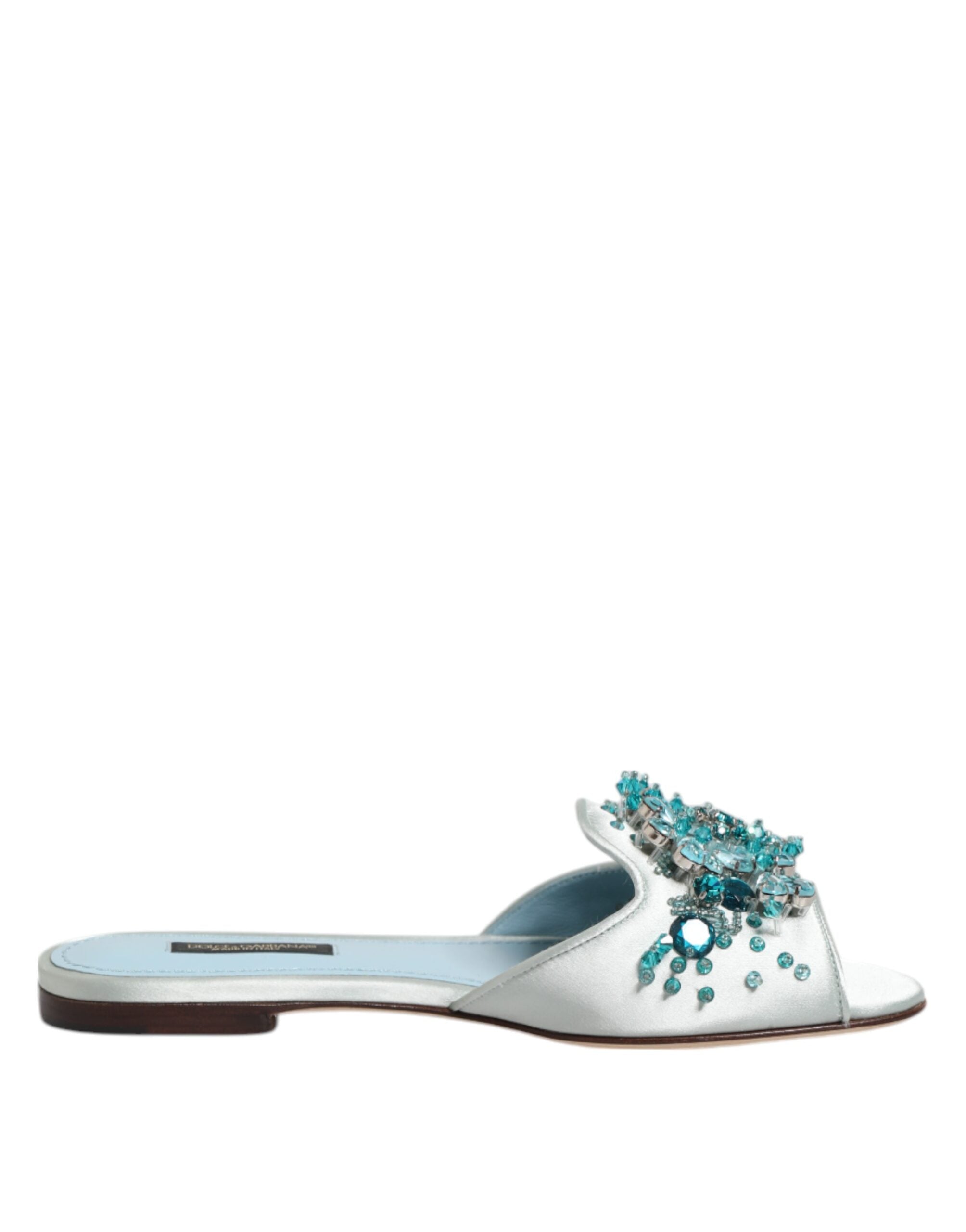 Dolce & Gabbana Silver Blue Leather Bead Embellish Slide Women's Shoes
