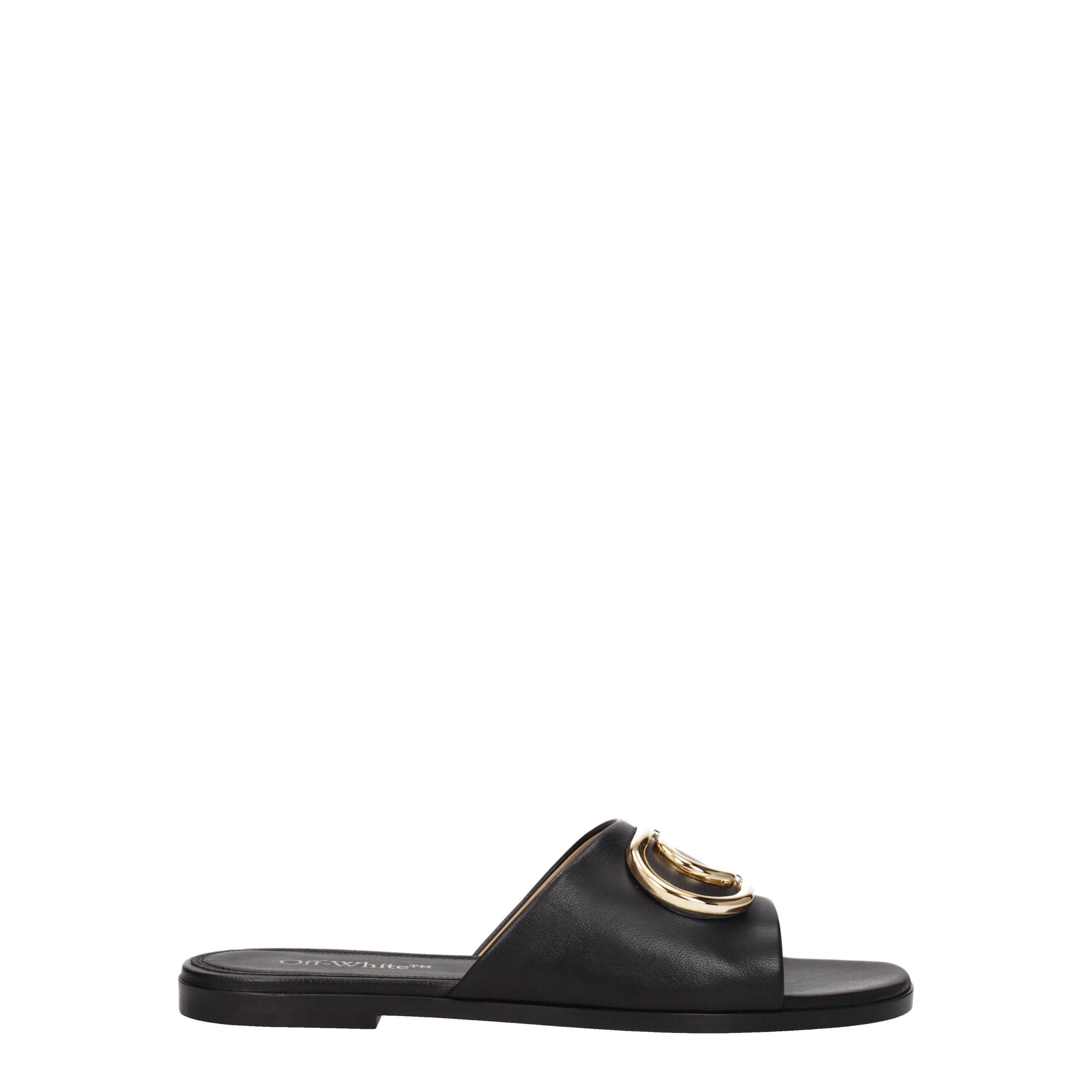 Off-White Black Leather Women's Slippers