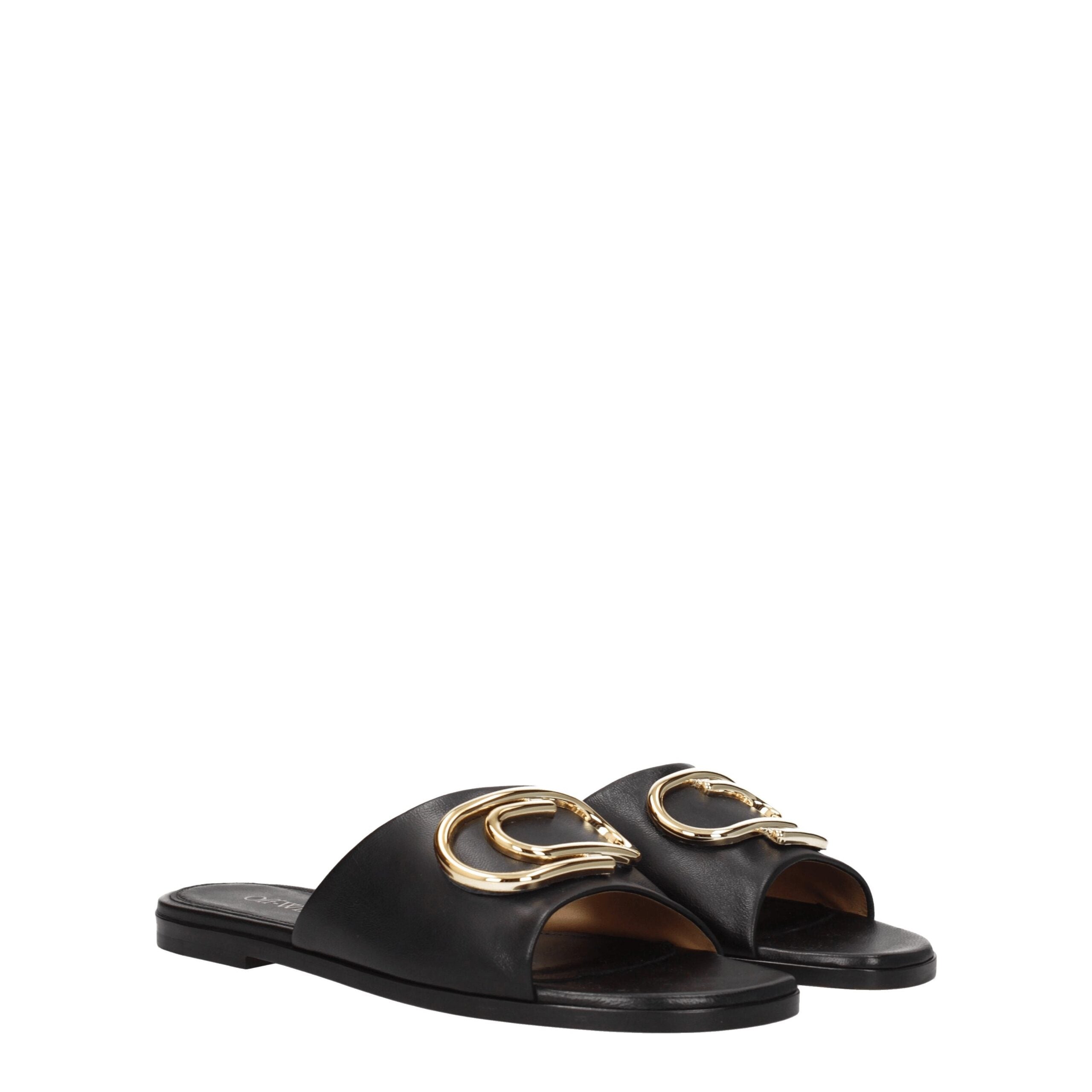 Off-White Black Leather Women's Slippers
